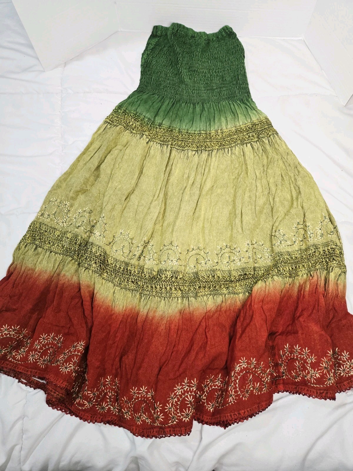 Bohemian NF Tie-Dye Maxi Skirts One Size Green Boho Indie Dashiki Rayon Gypsy