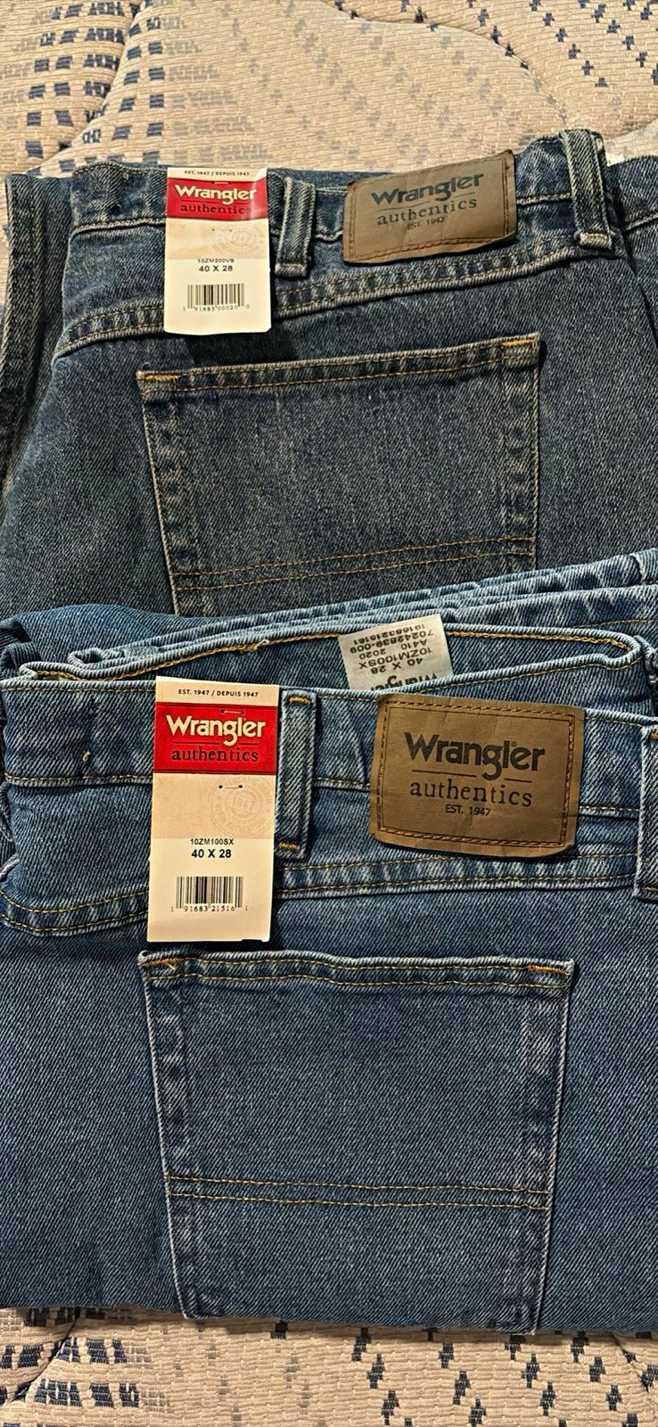 Wrangler Lot of 2 Blue Denim Jeans 40×28 Solid Classic All Seasons