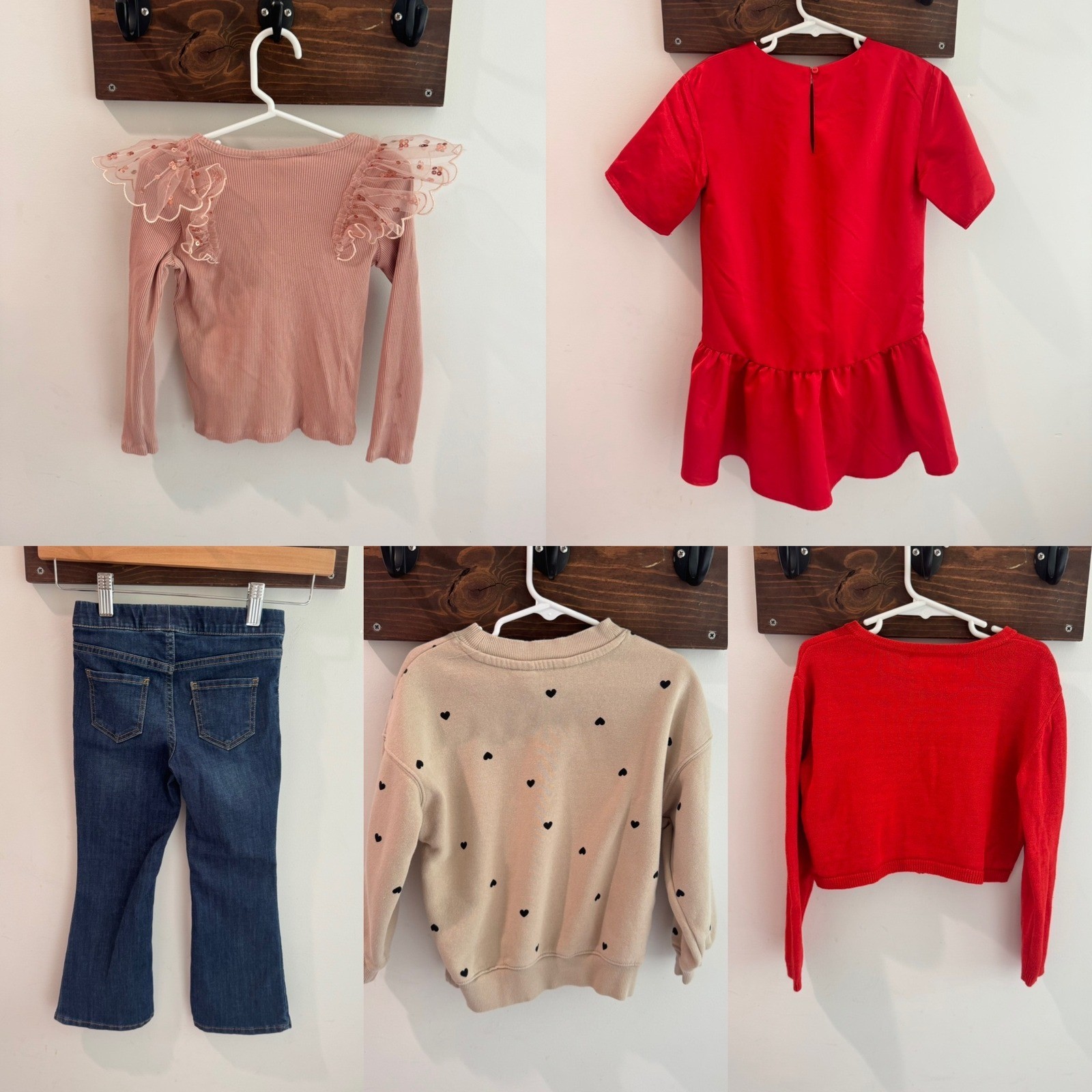 H&M Girls 5 Piece Bundle Hearts Red Pink Tan Size 3T 4T 5T