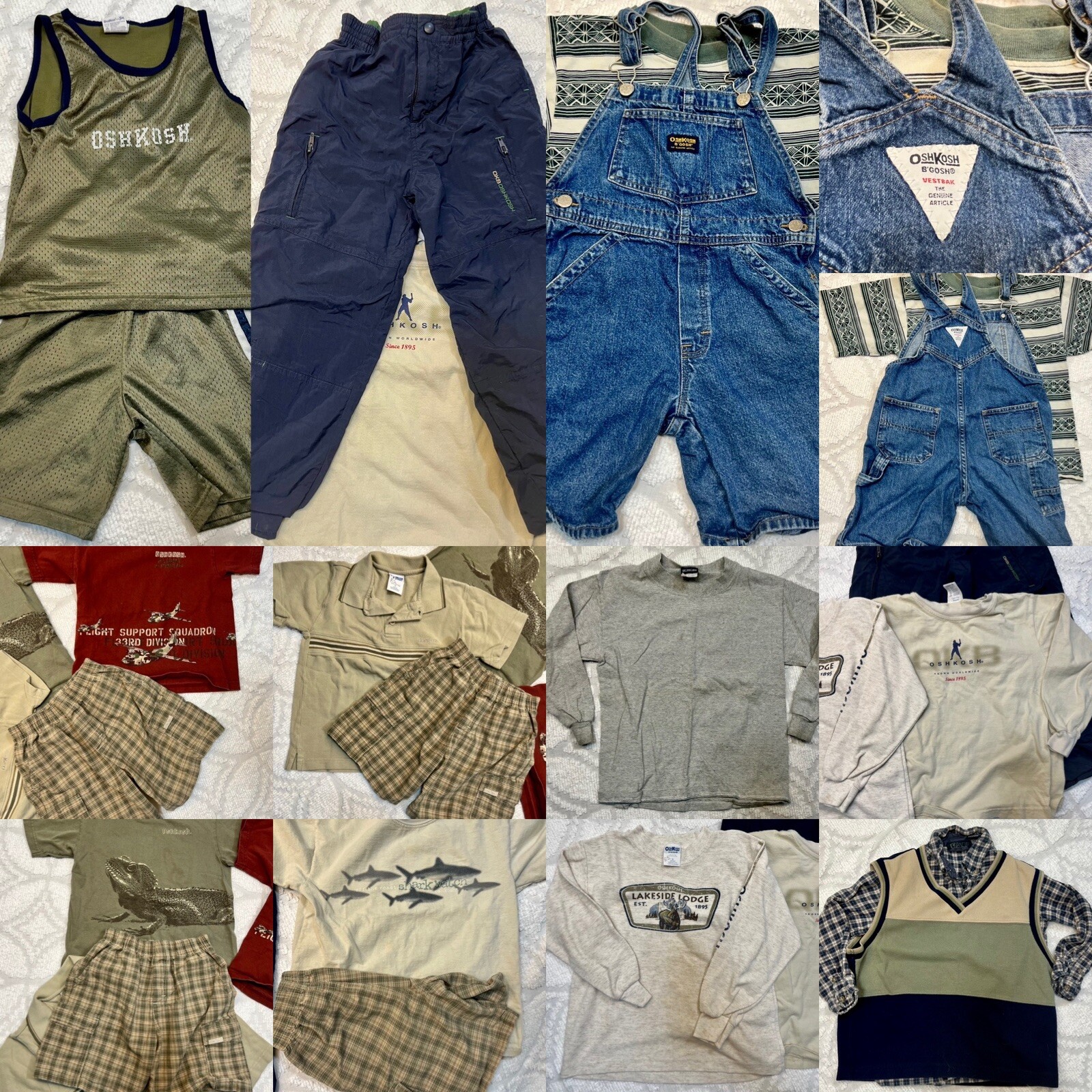 Boy Sz 5/6 OSHKOSH DISNEY Mixed Matching Khaki Outfits Overall Lot 17 Pc Vtg 90s
