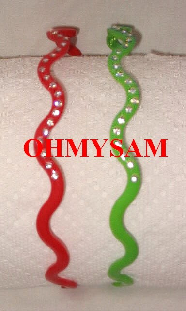 CLOSEOUT 6 NEW SOLID COLOR PLASTIC HARD HEADBAND /COMB /CLEAR STONE / WAVE 3/16&Prime;