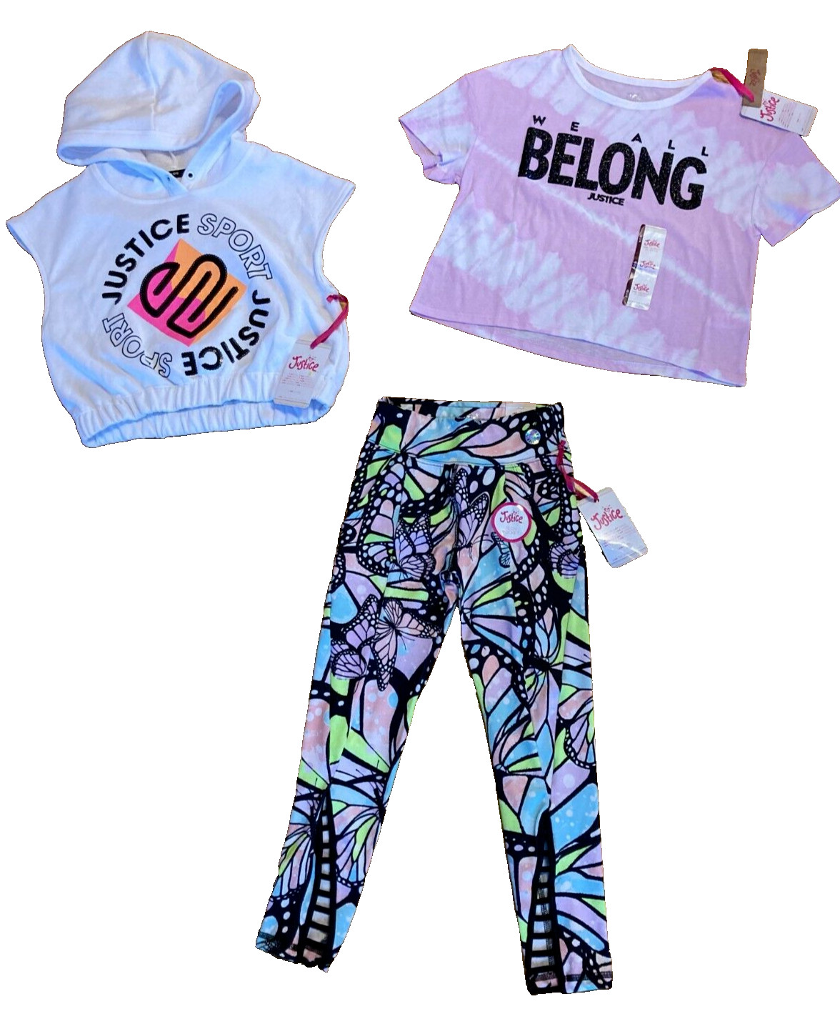 NEW Girl 7/8 girl clothes JUSTICE outfit ankle leggings t-shirt cutoff hoodie