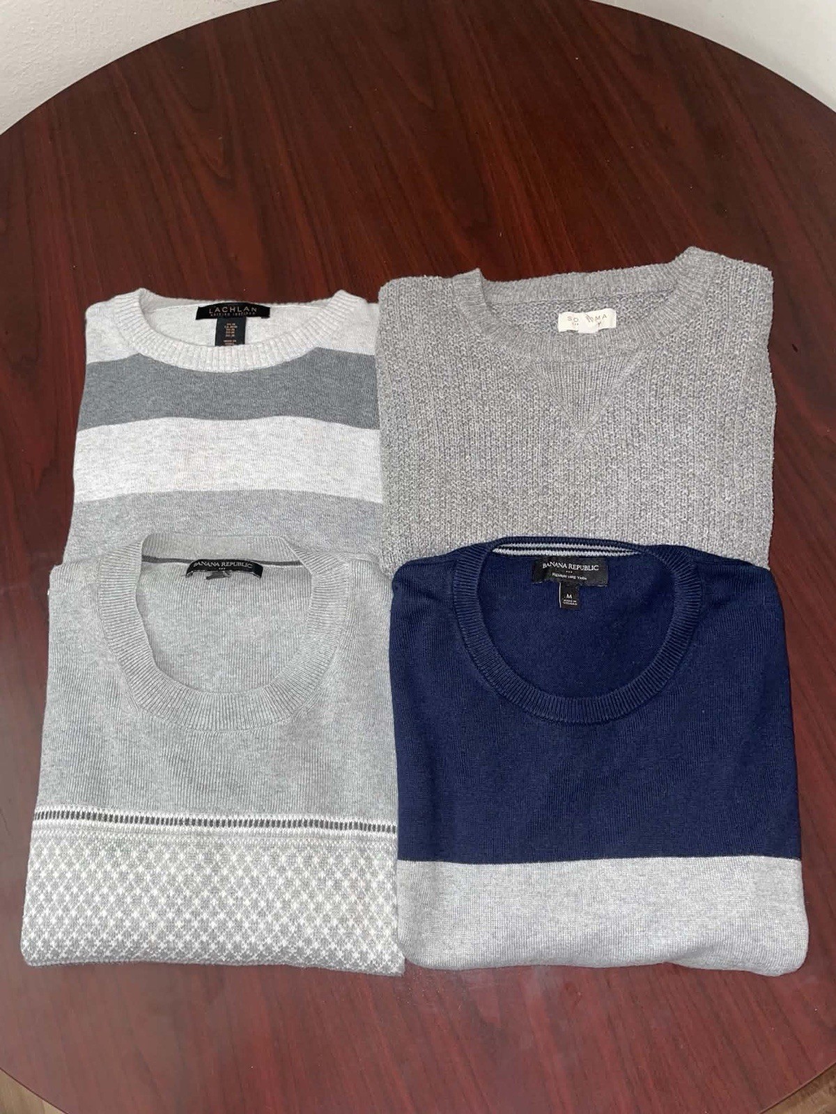 Old Money Mens Crewneck Sweater Lot 4 Preppy Quiet Luxury Fall Striped M