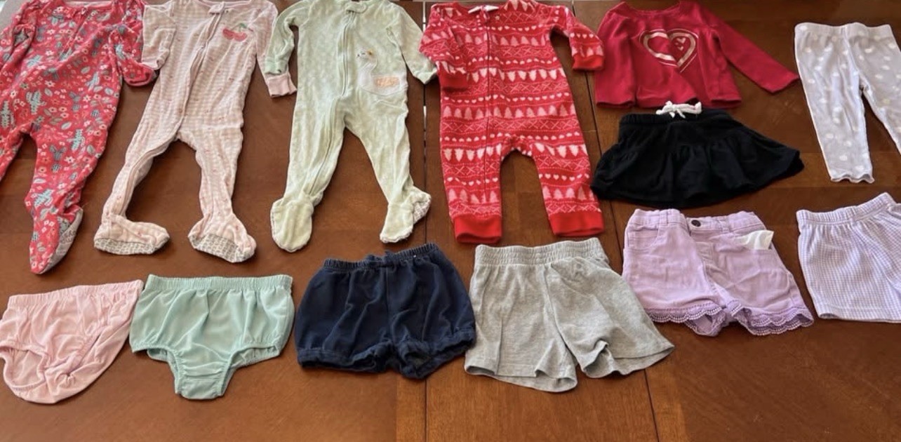 Baby Girl 12 Month Lot 15 Pc Sleepers Shorts Bundle Mixed Season Cute