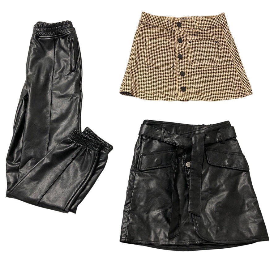 Tractr Habitual DL1961 Pants Skirt Girls 10 Black Tan Faux Leather Houndstooth