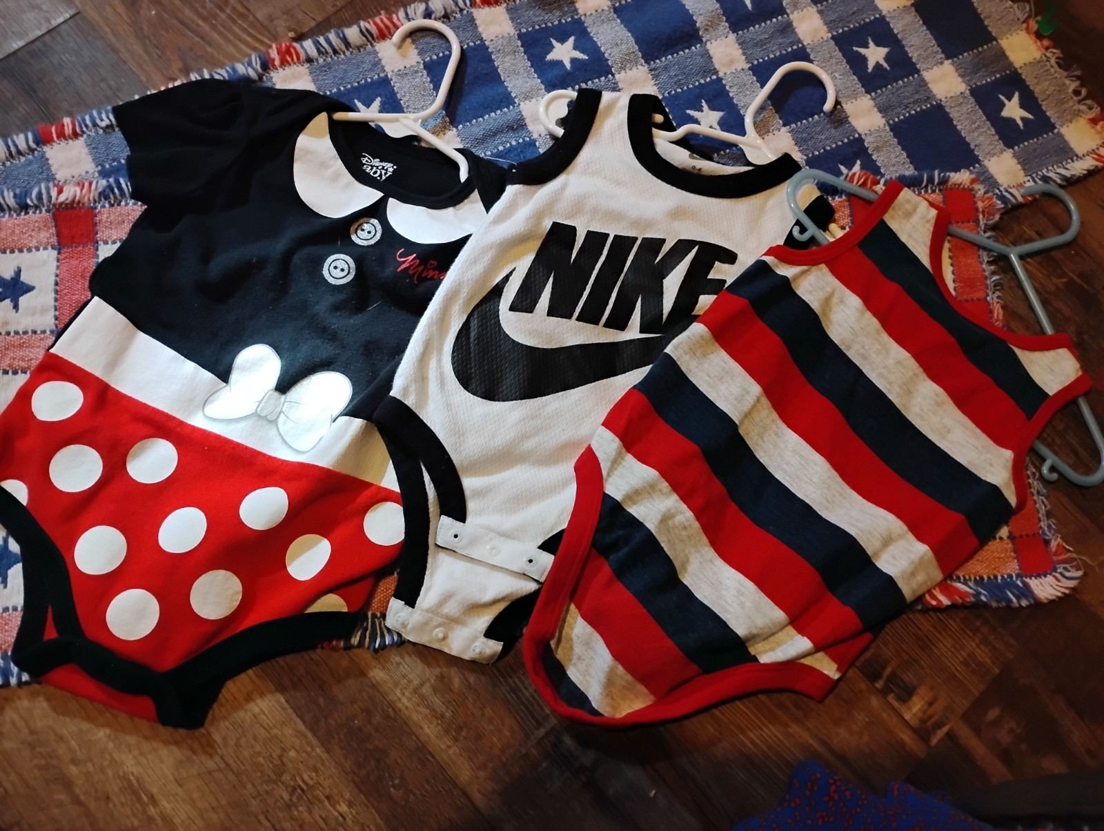 Nike & Disney Baby Girl 3pc Cotton Lot Minnie Mouse Striped Polka Dot