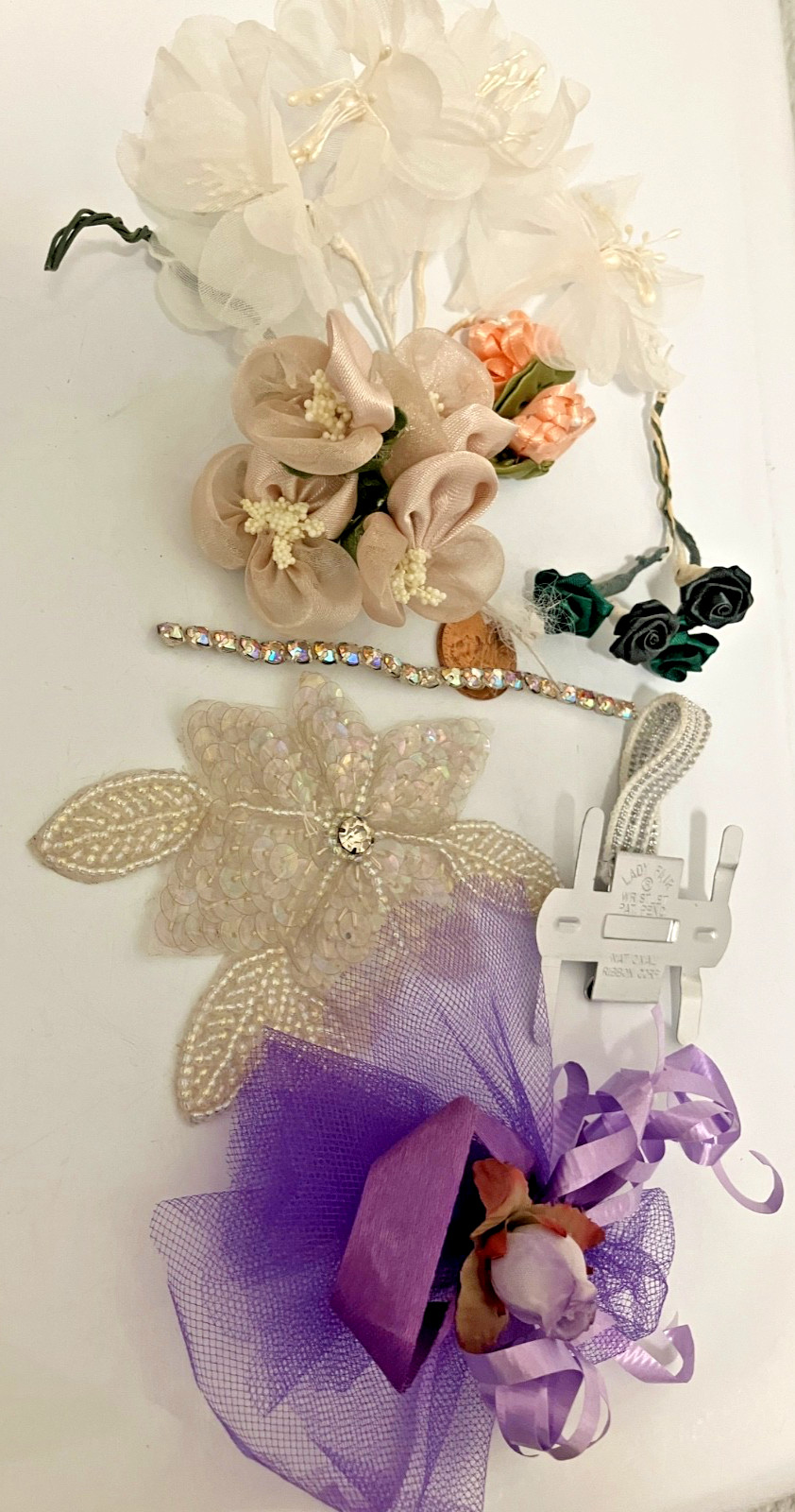 9 DECORATIVE ITEMS TO ENHANCE GARMENTS FOR SPECIAL OCCASIONS-FABRIC FLOWERS-ETC
