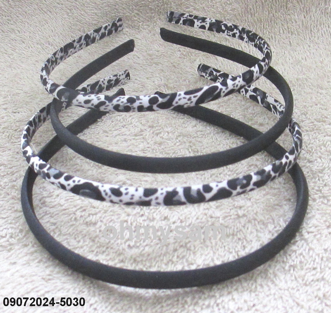CLOSEOUT 6+4 NEW COLOR SATIN COVER HARD HEADBAND /MIX / ANIMAL PRINT 3/16&Prime;