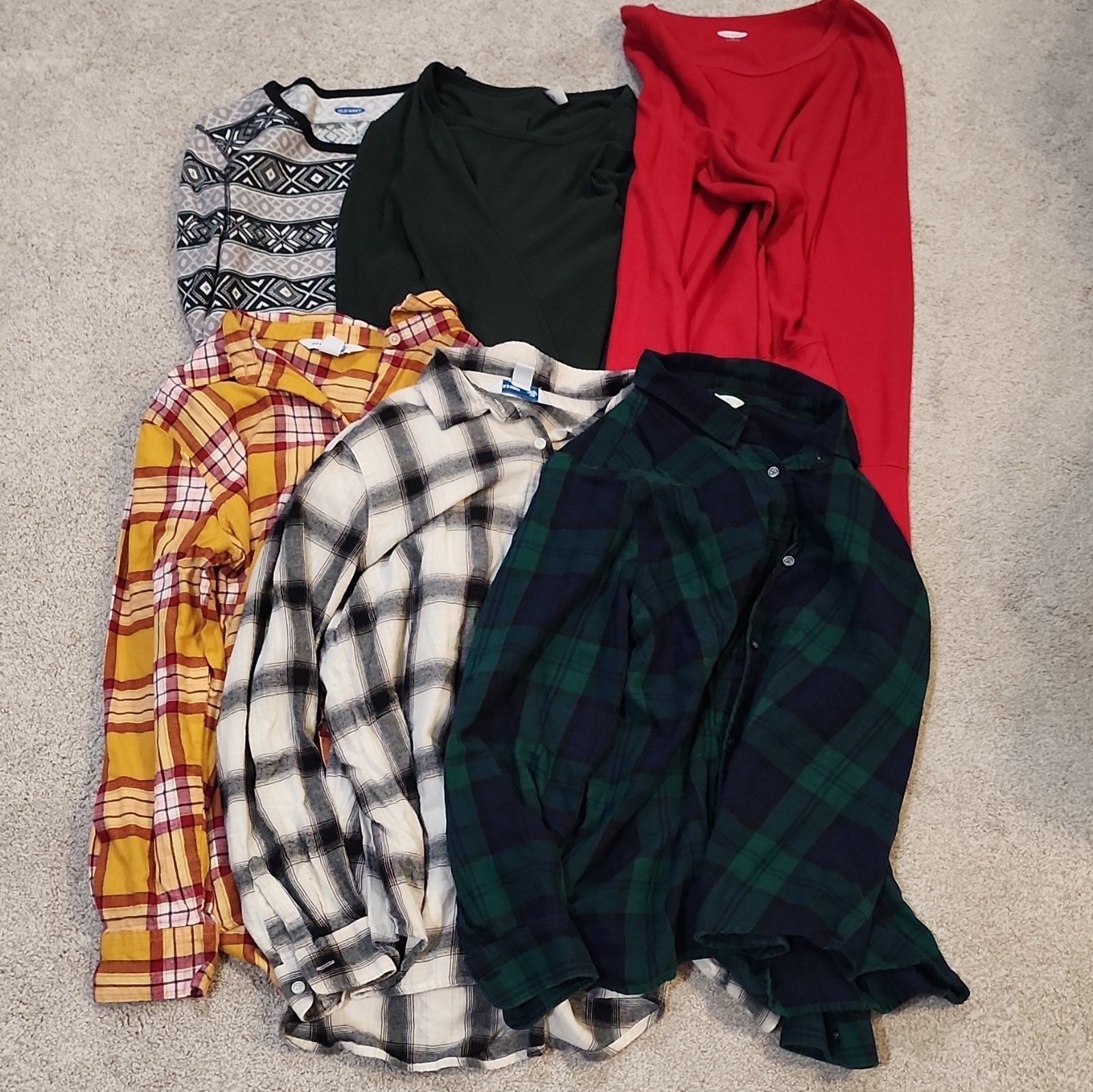 Old Navy Womens XL Multicolor Cotton Tops Lot Plaid & Geometric Long Sleeve