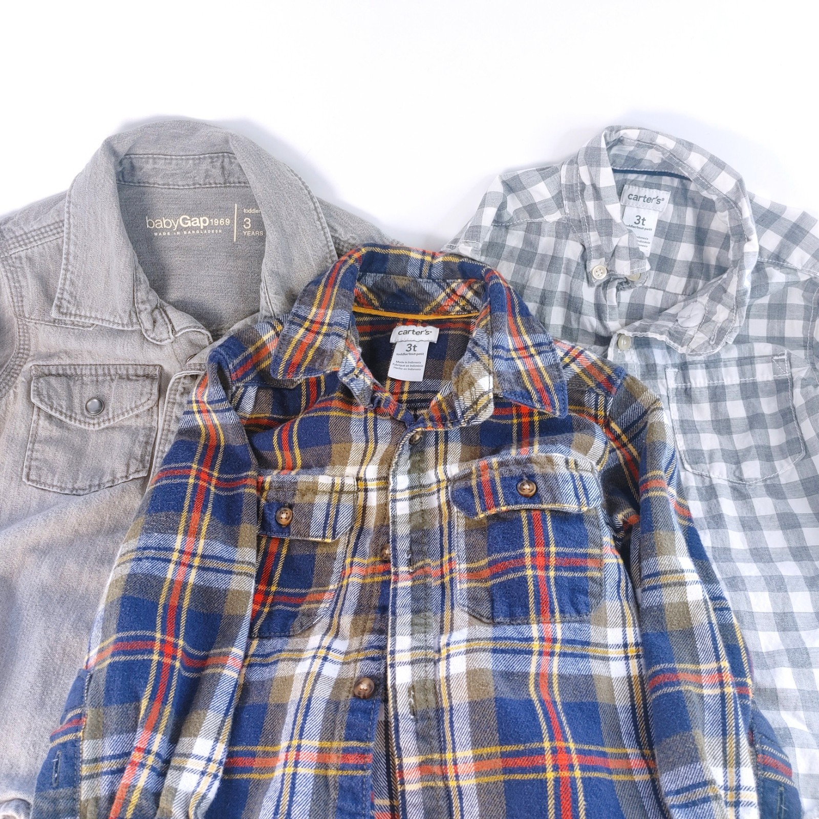 Toddler Boys 3T Lot Of 3 Long Sleeve Collared Shirts Carter&rsquo;s & Baby Gap