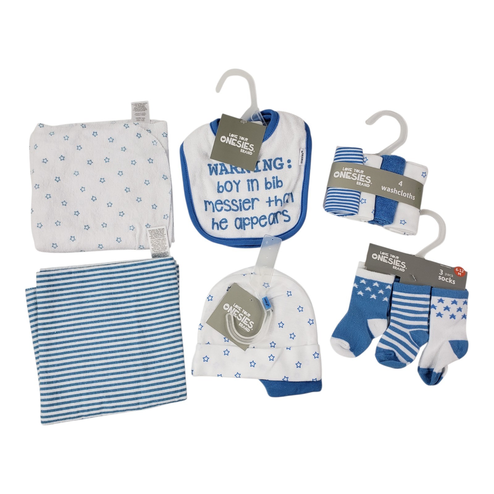 Gerber Love Your Onsies Brand Socks Washcloths Hats Bibs Blankets Lot Of 13