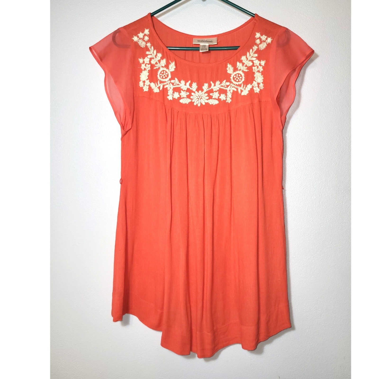 Maternity Bundle Medium 3 Piece Coral Embroidered Top Blue Knit Dress Green Pant