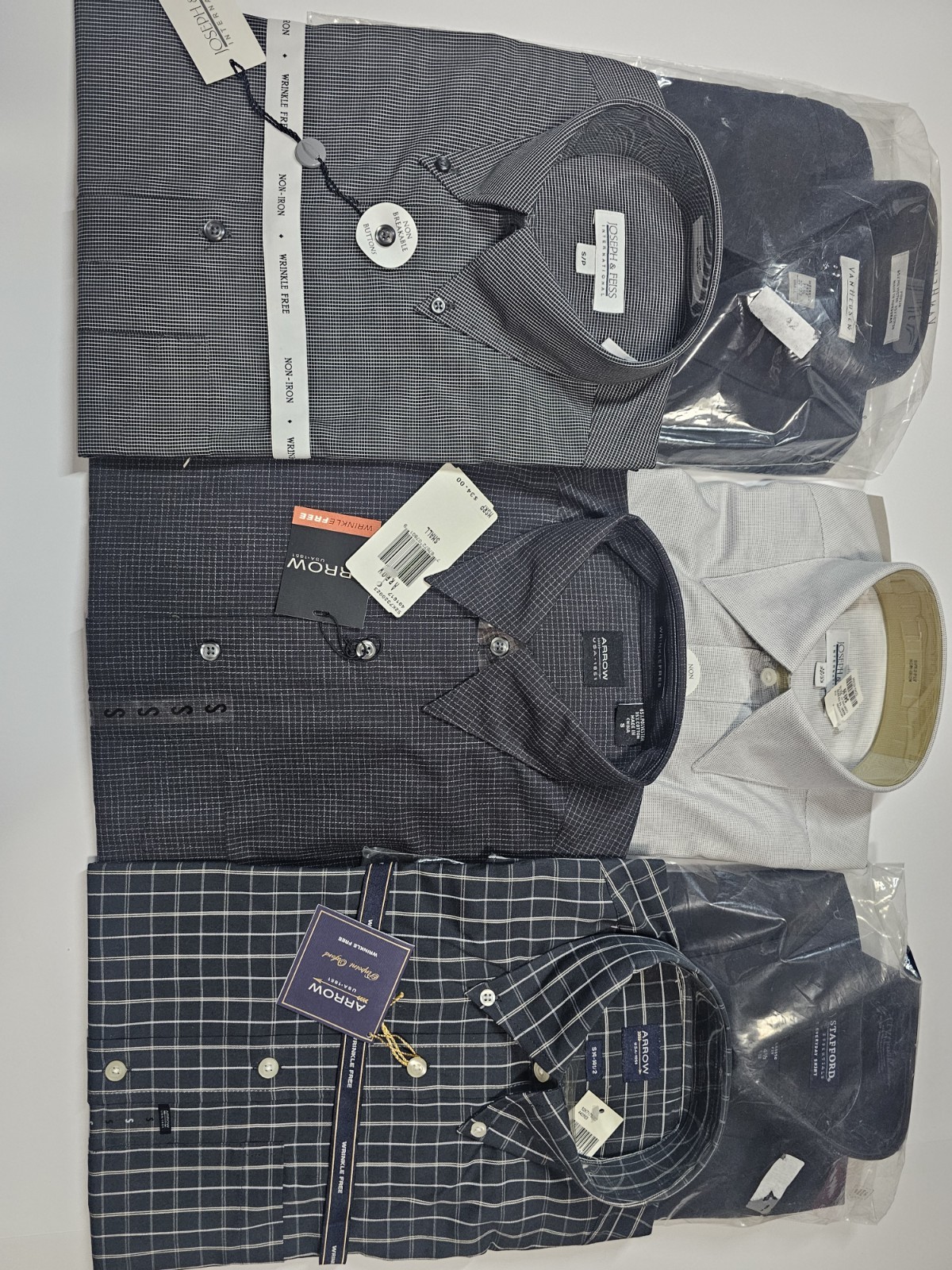 Lot of 6 NWT Dress Shirts S 14.5 32/33 Cotton Check Blue Gray White Black