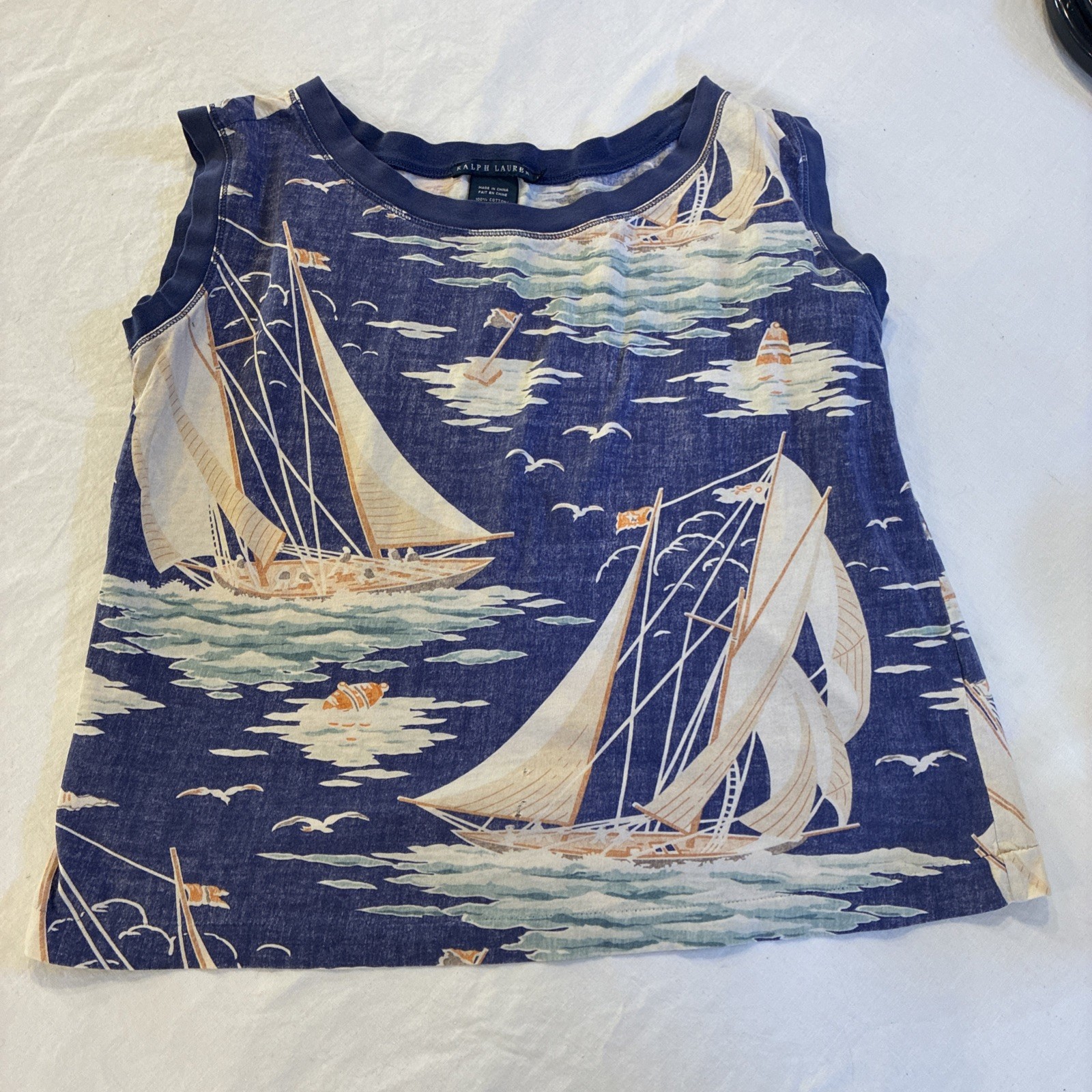 Ralph Lauren 90s Caldwell Pattern Shirt L/G Size Men Rare Sailboat