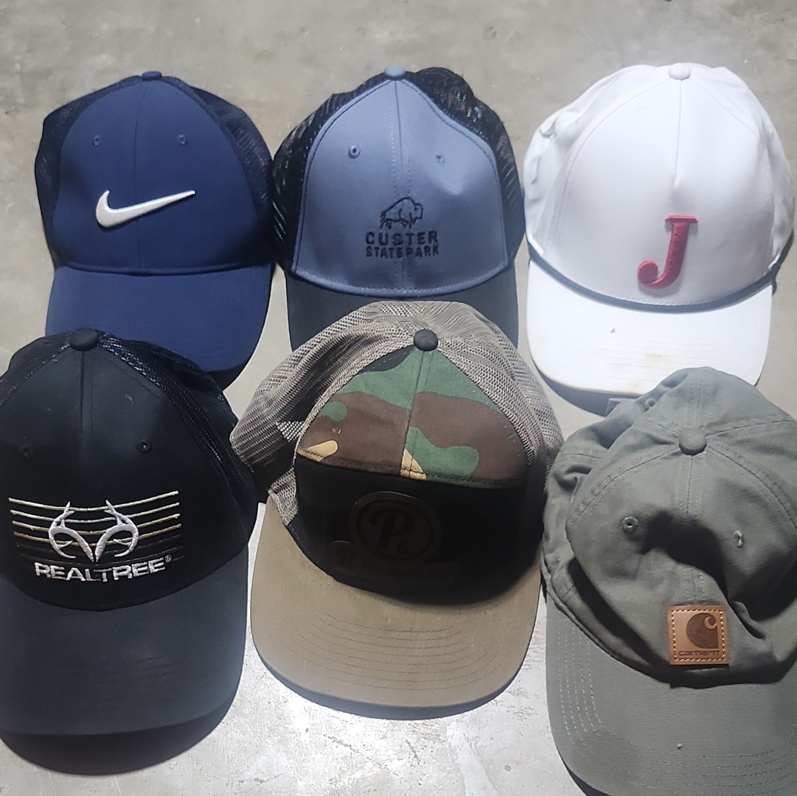 Lot of 6 Nike Realtree Carhartt P6 Products Custer State Park Mesh Camo Hats