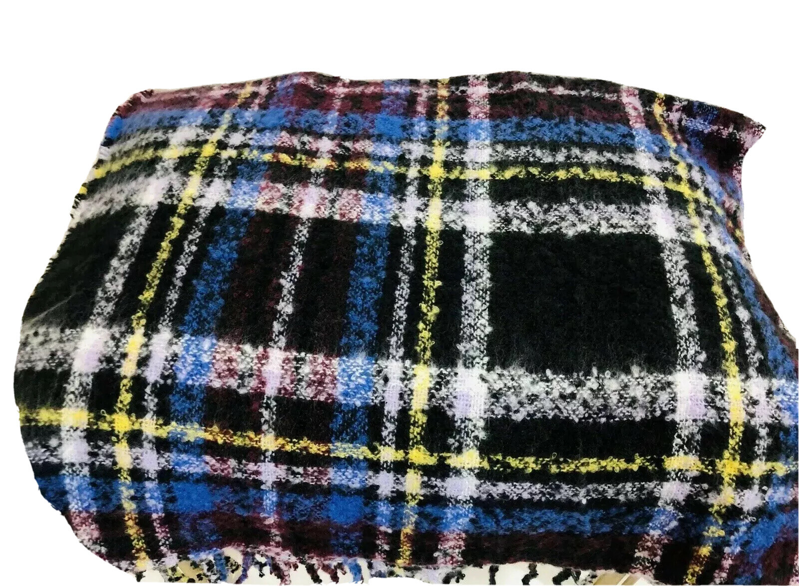 BP Nordstrom Womens Fringed Scarf Wrap Boucle Purple Multi Color Oblong