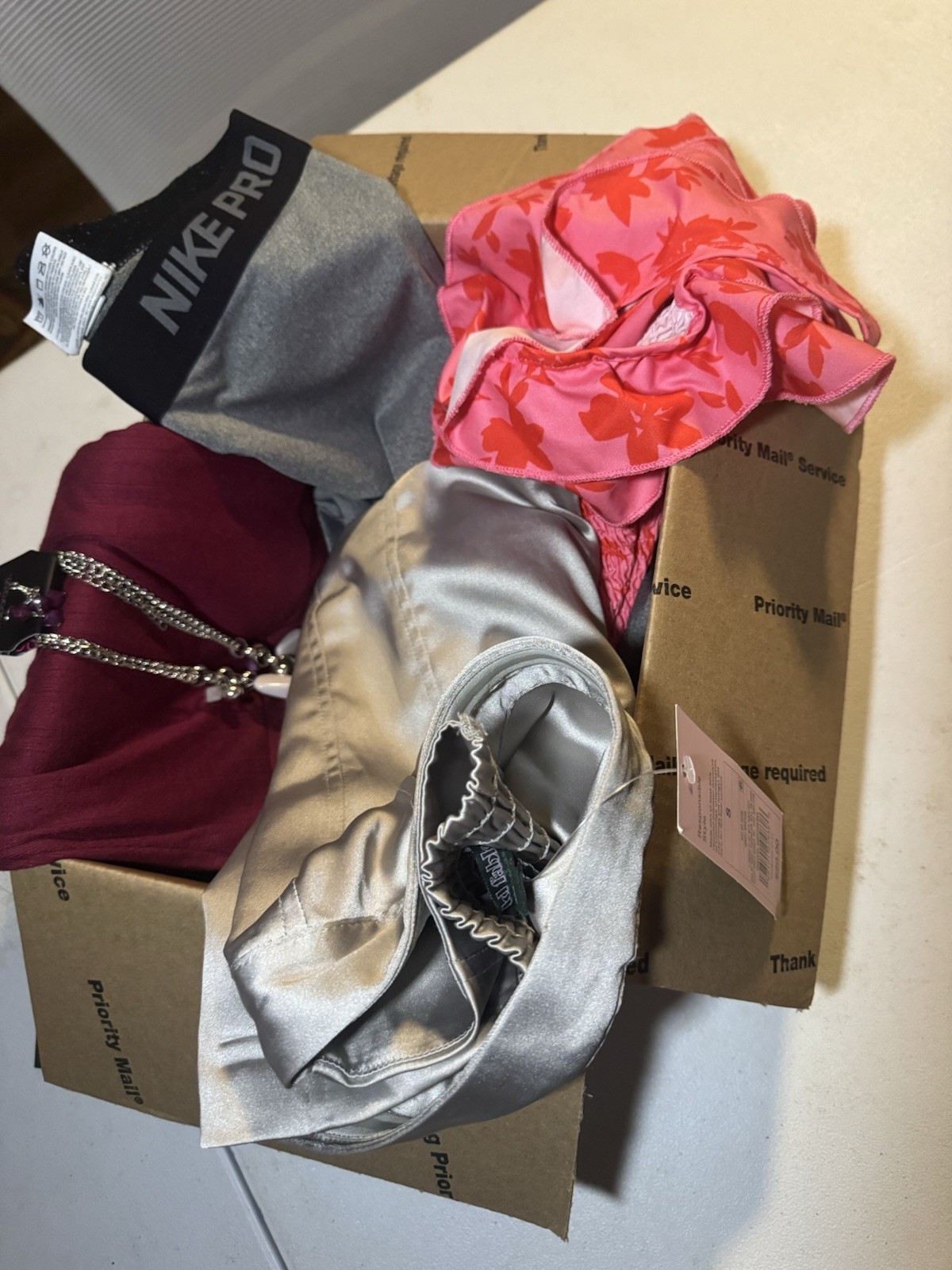 Nike Pro Leggings, SHEIN Smocked Off-Shoulder Top, Paparazzi Necklace Lot