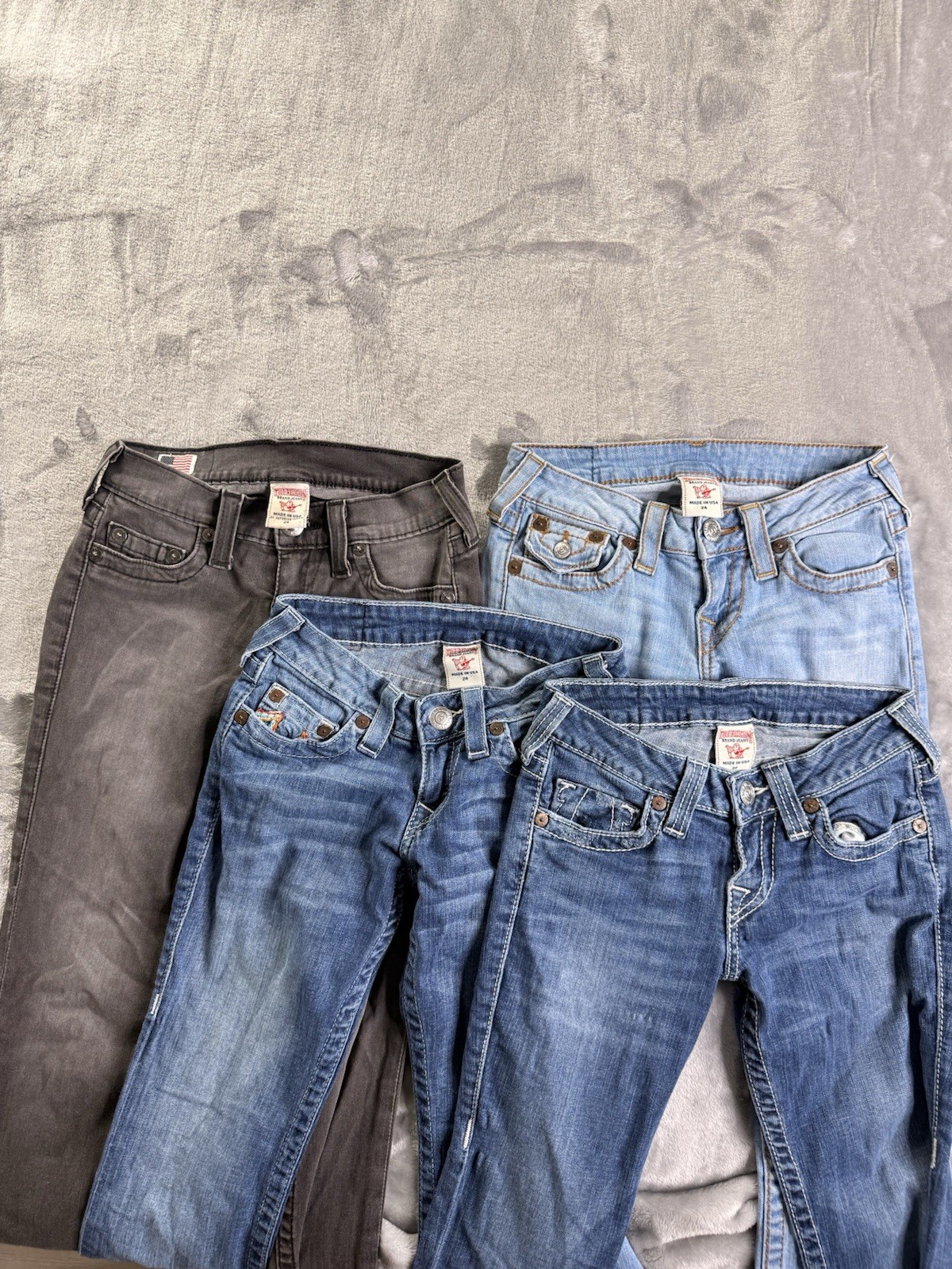 True Religion Women’s Denim Jeans Lot of 4 Blue/Gray Solid Logo Size 24/25
