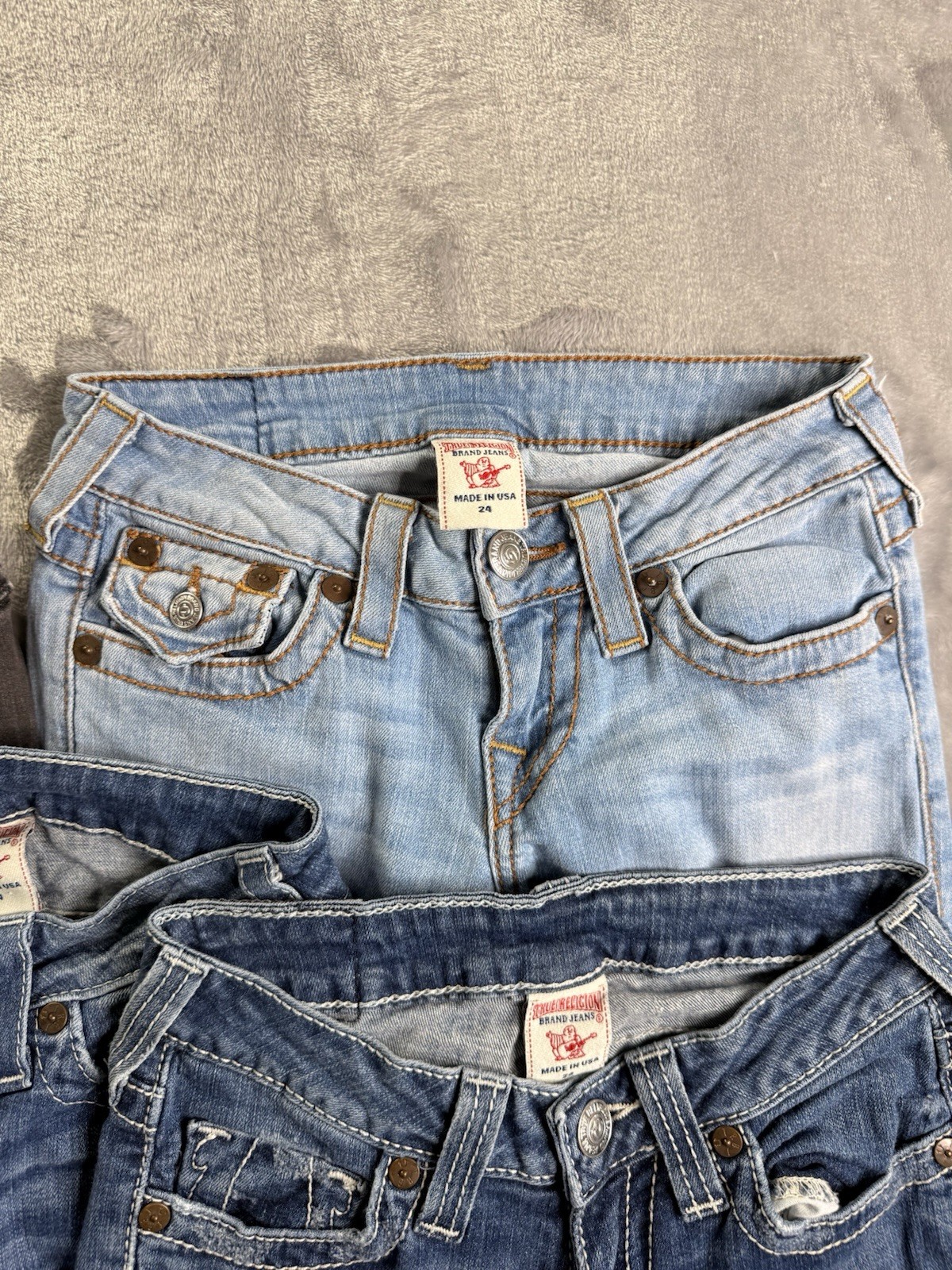 True Religion Women’s Denim Jeans Lot of 4 Blue/Gray Solid Logo Size 24/25