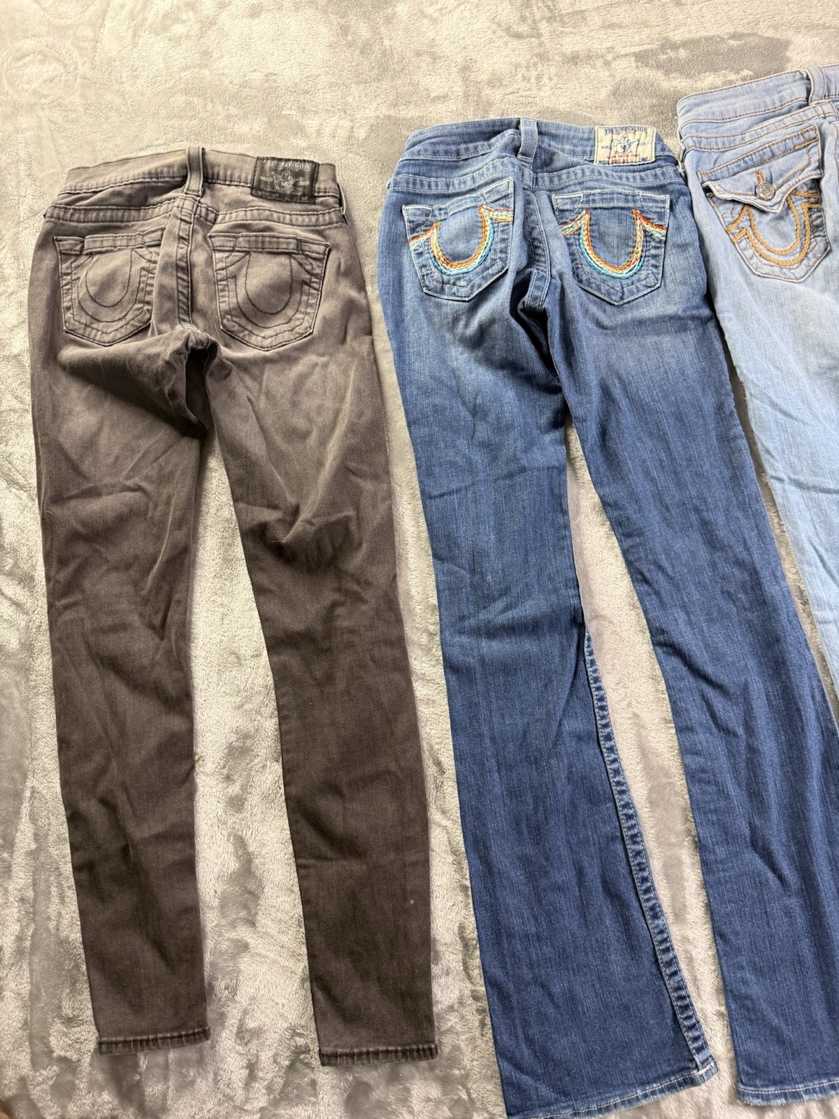 True Religion Women’s Denim Jeans Lot of 4 Blue/Gray Solid Logo Size 24/25