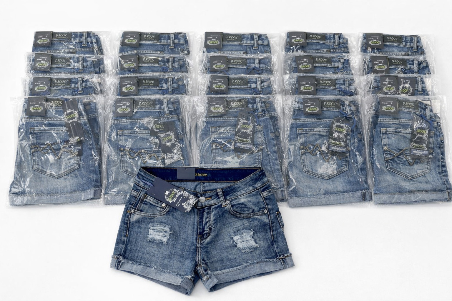 24 Pc Women’s Blue Ripped Denim Shorts – Stretch Distressed – Wholesale Bulk Lot