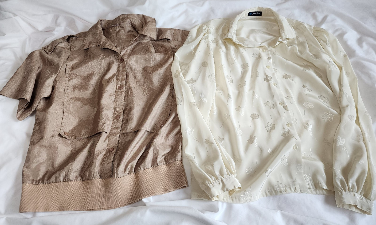 Mixed Lot of Two Ladies Blouses Brown Short Sleeve and Cream Long Sleeve-No Tags