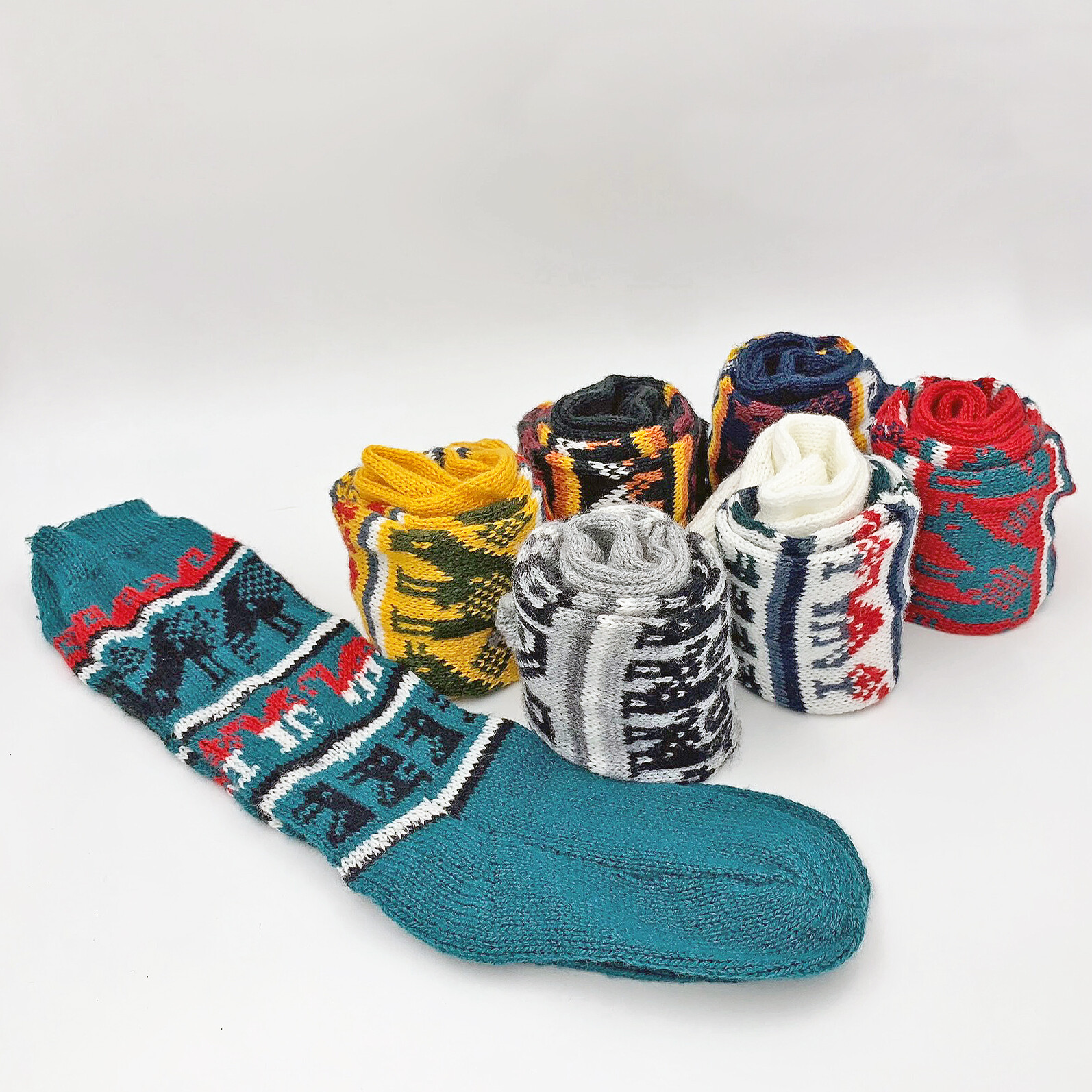 TEN PAIRS LOT OF HANDWOVEN ALPACA WOOL SOCKS UNISEX S-M SIZE
