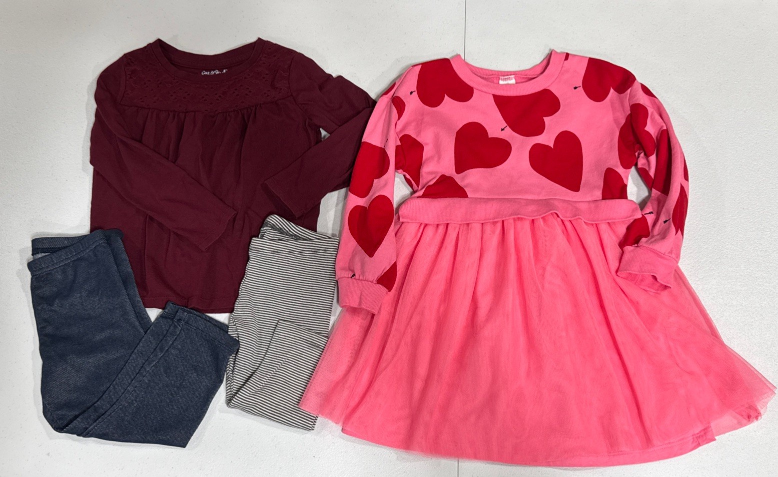 Girls Clothes Size 4 Tutu Tulle Heart print dress, Leggings, Top Casual Play