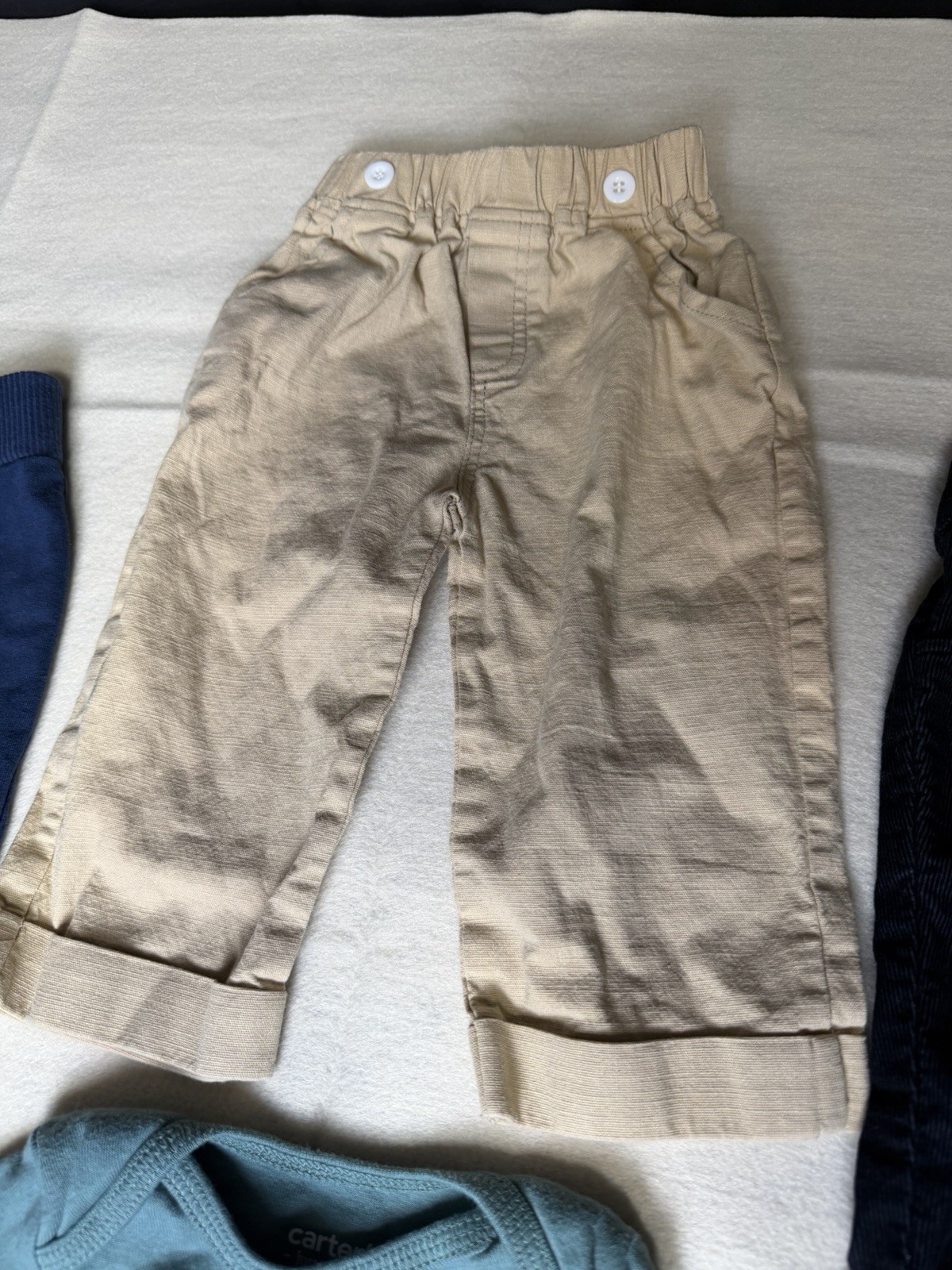 Carter&rsquo;s Baby Boy 3M Cotton Clothing Lot Blue/Beige/Navy Pants & Dino Bodysuit