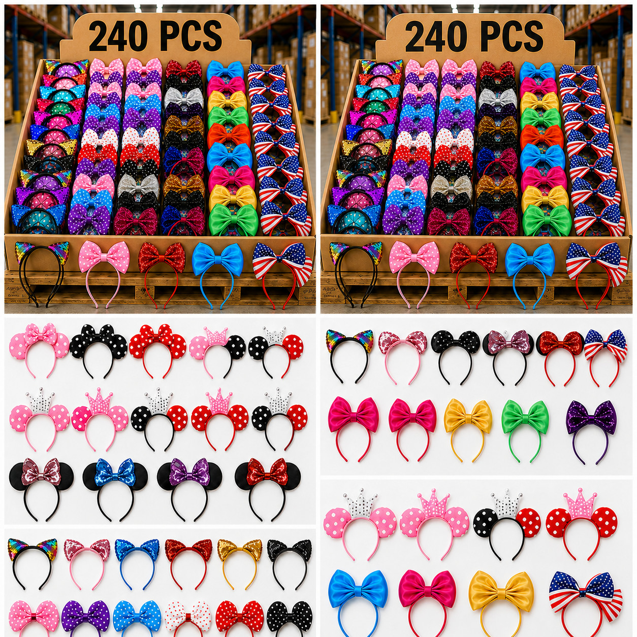 Closeout Wholesale Lot 240 PC Cat Mouse Ears Bows Headband Hair Accessories Bulk