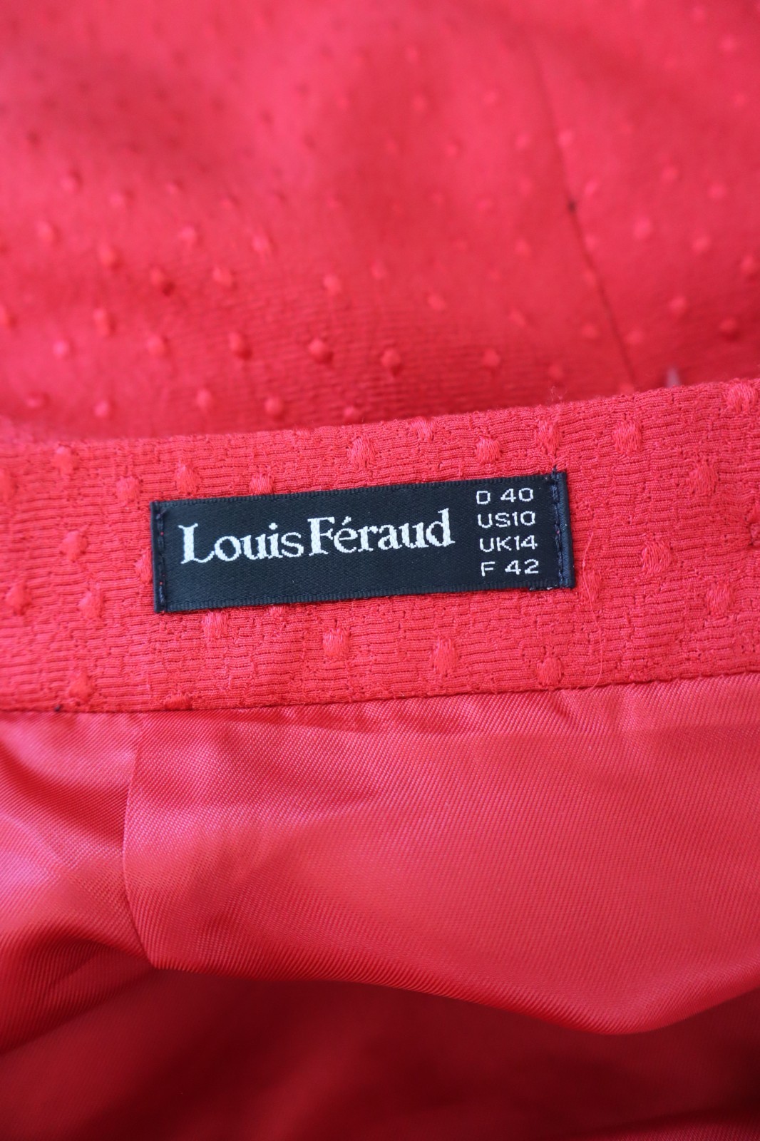 LOUIS FARAUD 2-Piece Suit Set Womens Size 40 Wool Silk Red V-Neck Blazer Skirt