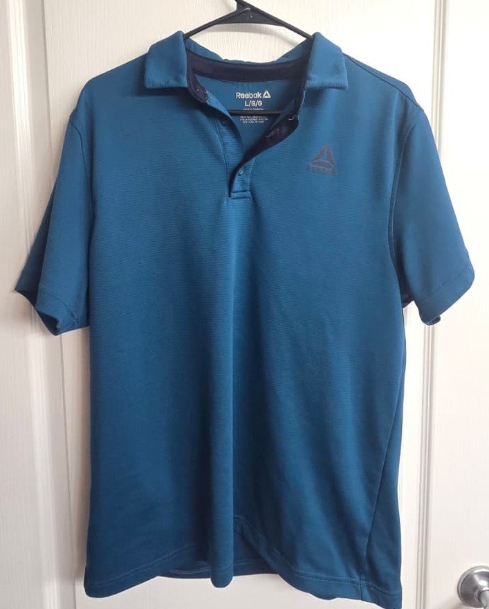 REEBOOK POLO SHIRT L LARGE 3 X 1 BLACK/DARK BLUE/GREEN-BLUE