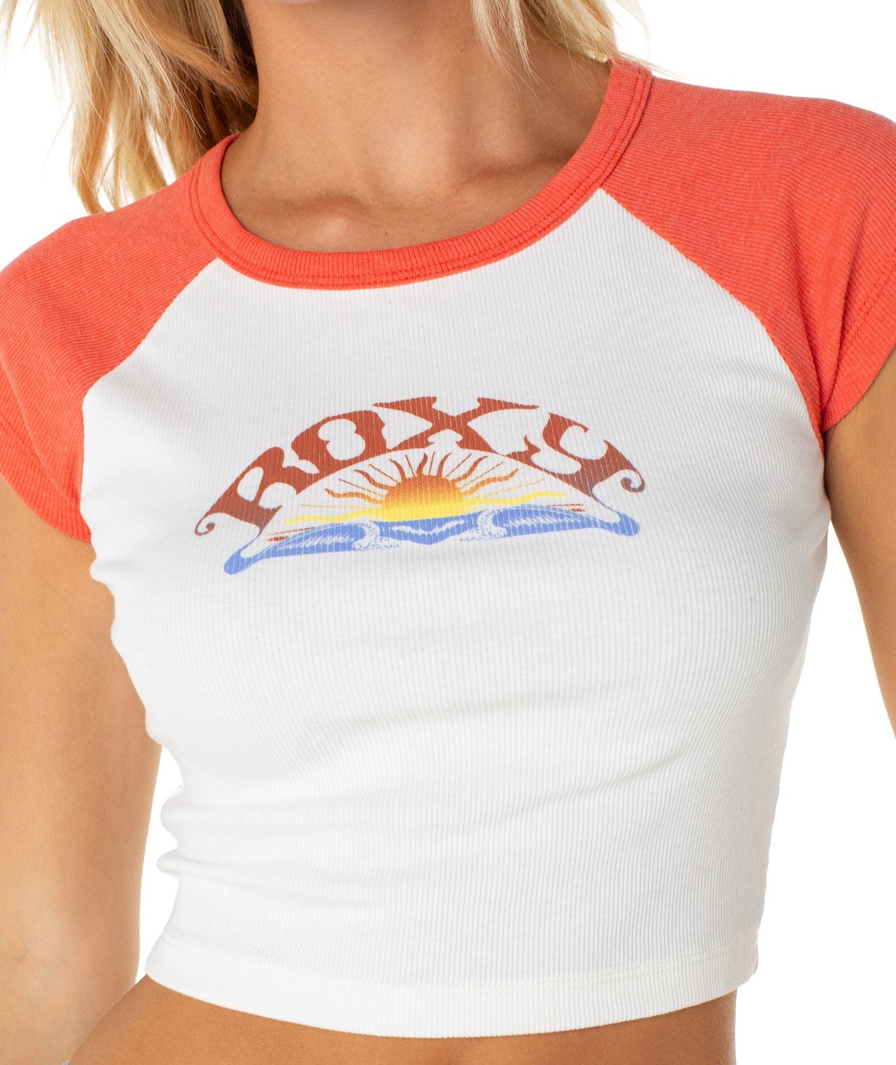 Roxy Garret Wave Cropped Baby Women&rsquo;s T-Shirt – Hot Coral Garret Wave – New