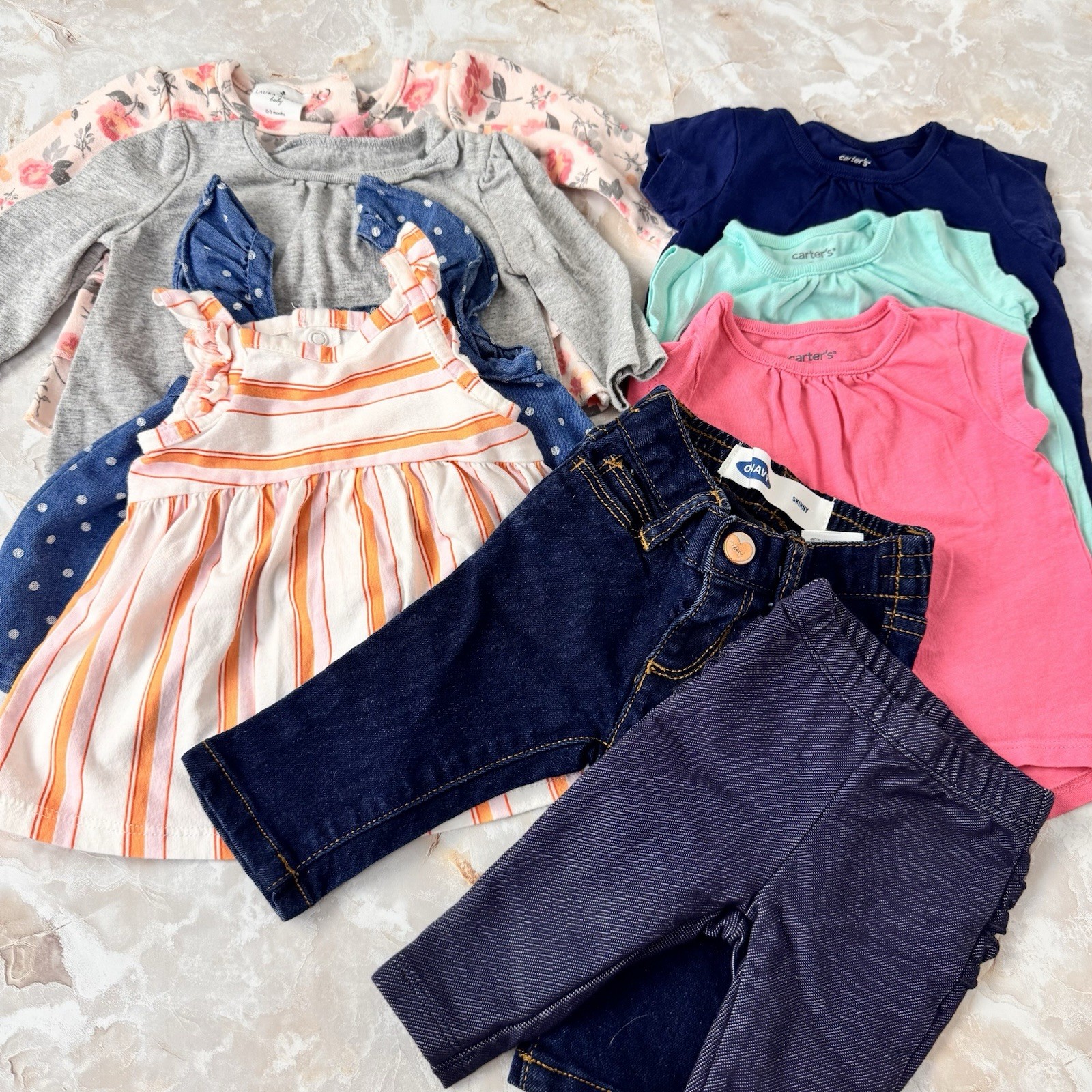 Carter&rsquo;s Old Navy Baby Girl Bundle 0-3M Multicolor Mixed Tops Dresses Pants 9pc