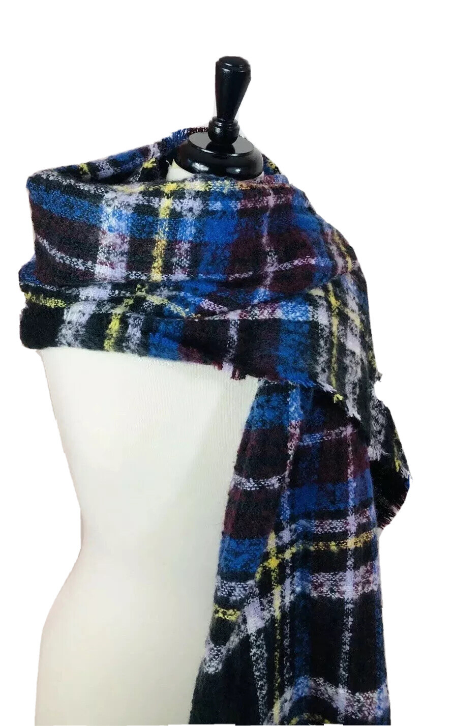 BP Nordstrom Womens Fringed Scarf Wrap Boucle Purple Multi Color Oblong