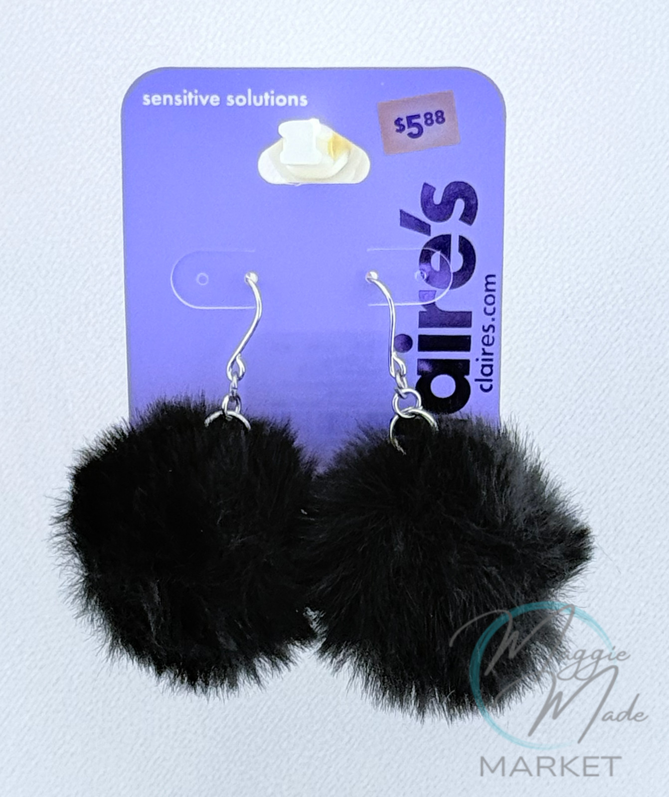 WHOLESALE New Claire’s Black Fluffy Pom Pom Earrings Wholesale Lot of 20