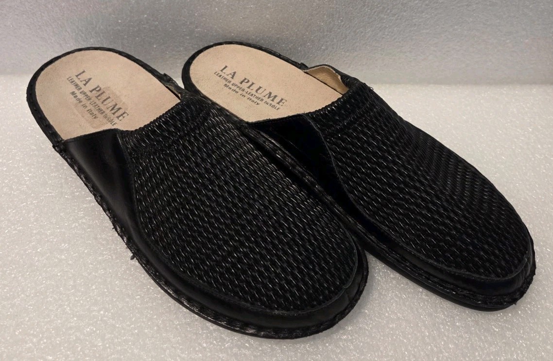 LA PLUME FLEX Women&rsquo;s Black Stretch Leather Clog Mule Size 40 Comfort Italy