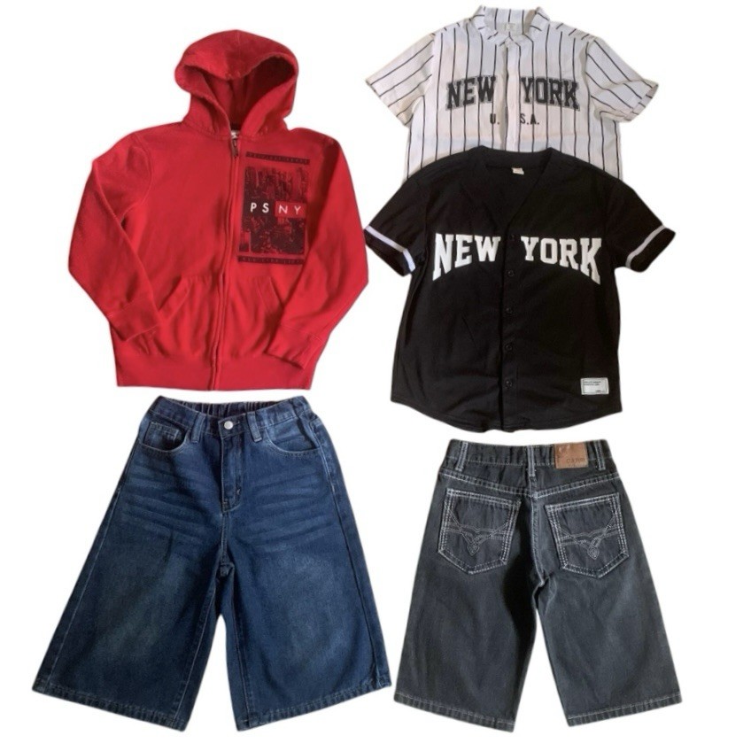 Boys Size 10 Clothing Lot Y2K Streetwear Denim Jorts New York Jerseys Hoodie