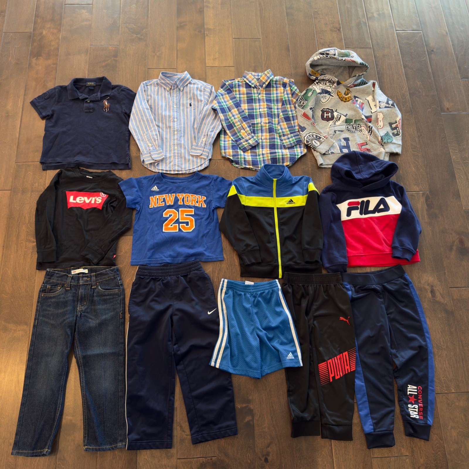 Lot of 13 Boys Size 4 Clothes Ralph Lauren Tommy Hilfiger Adidas Nike Levi Puma