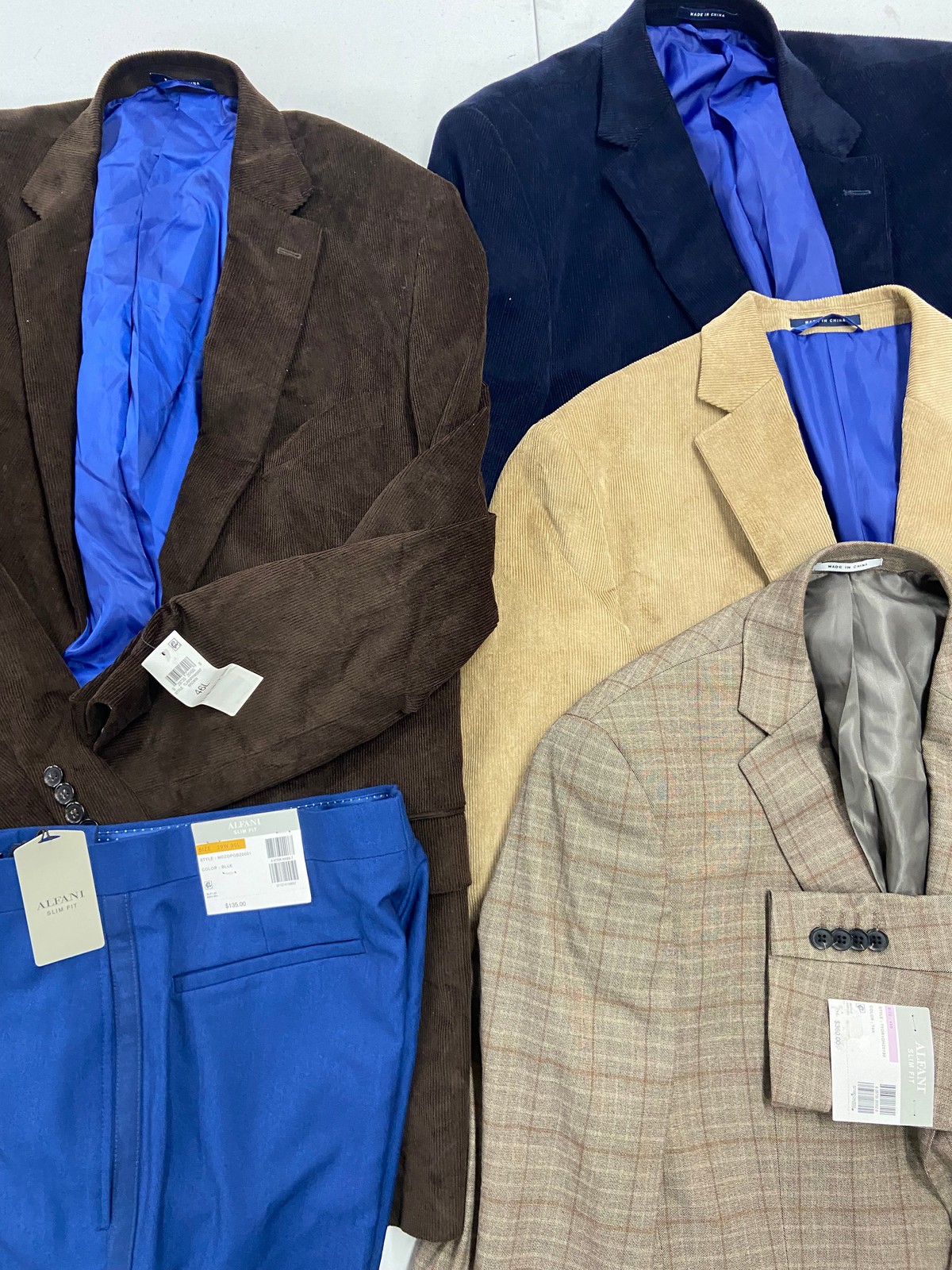 Men&rsquo;s NEW Clothing Blazers & Pants Wholesale Lot, ALFANI,CLUB ROOM,5items,$1,380