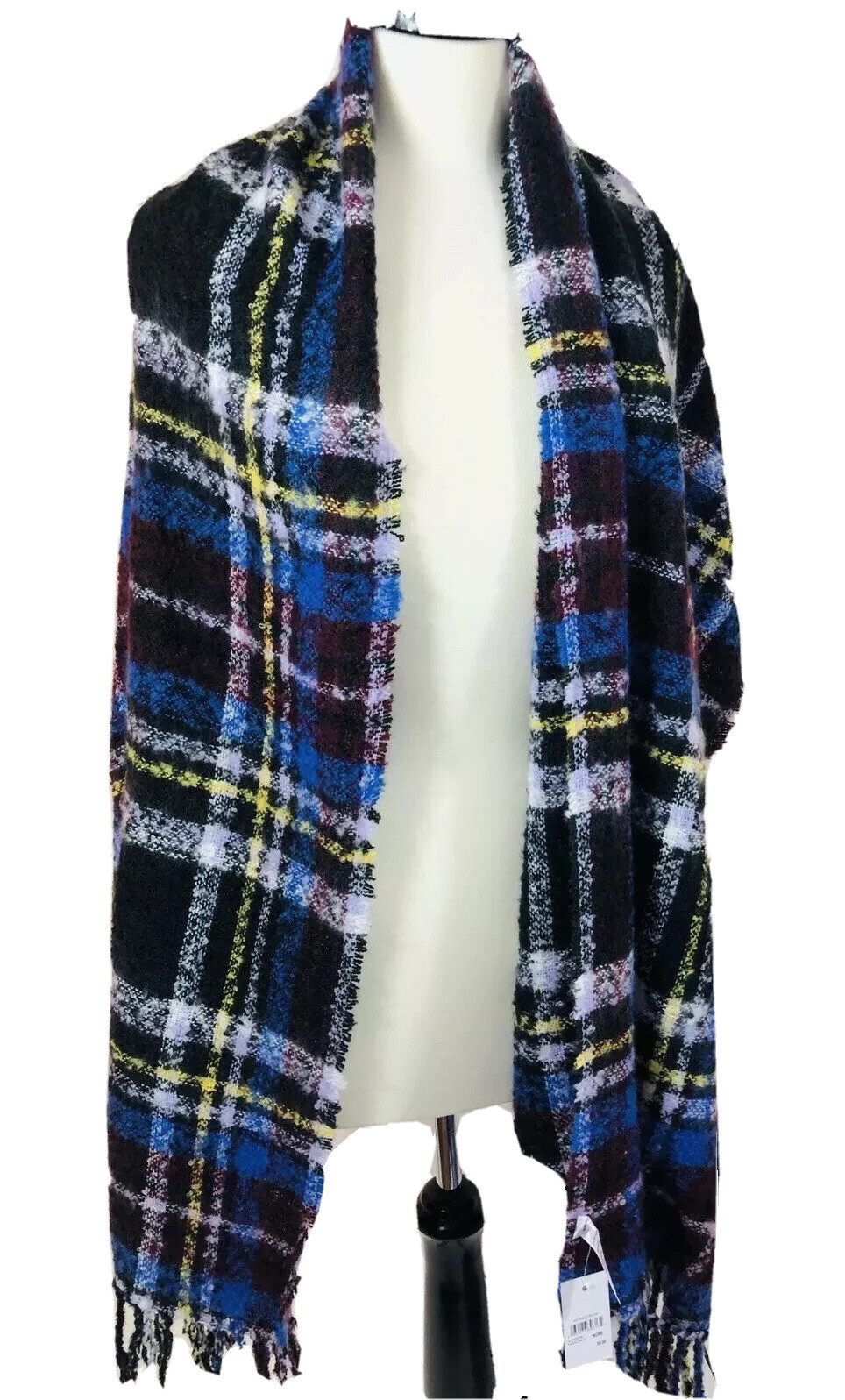BP Nordstrom Womens Fringed Scarf Wrap Boucle Purple Multi Color Oblong