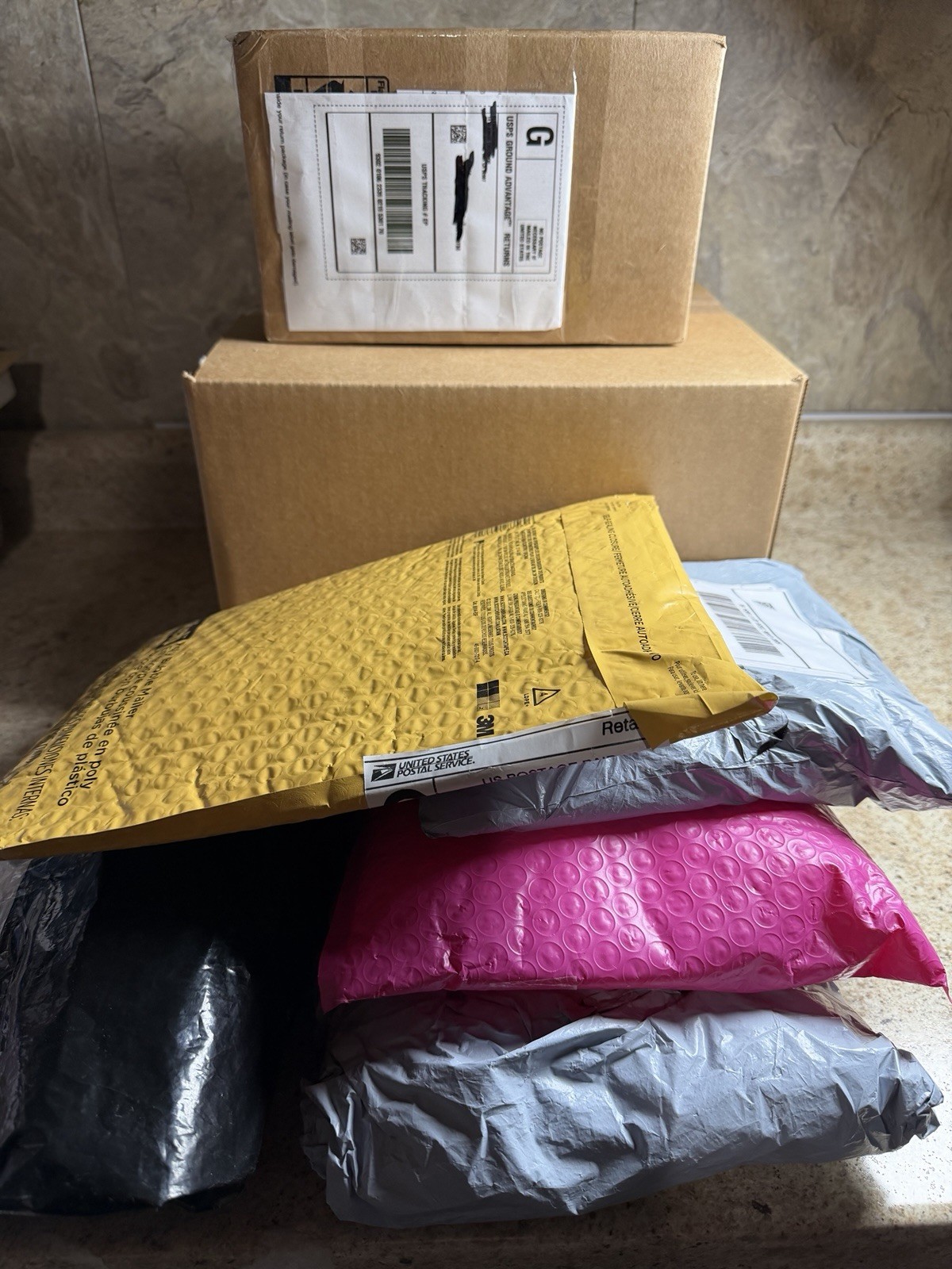 Mystery Box Of Returned Mail. Soft Packages 6 From DHL And USPS