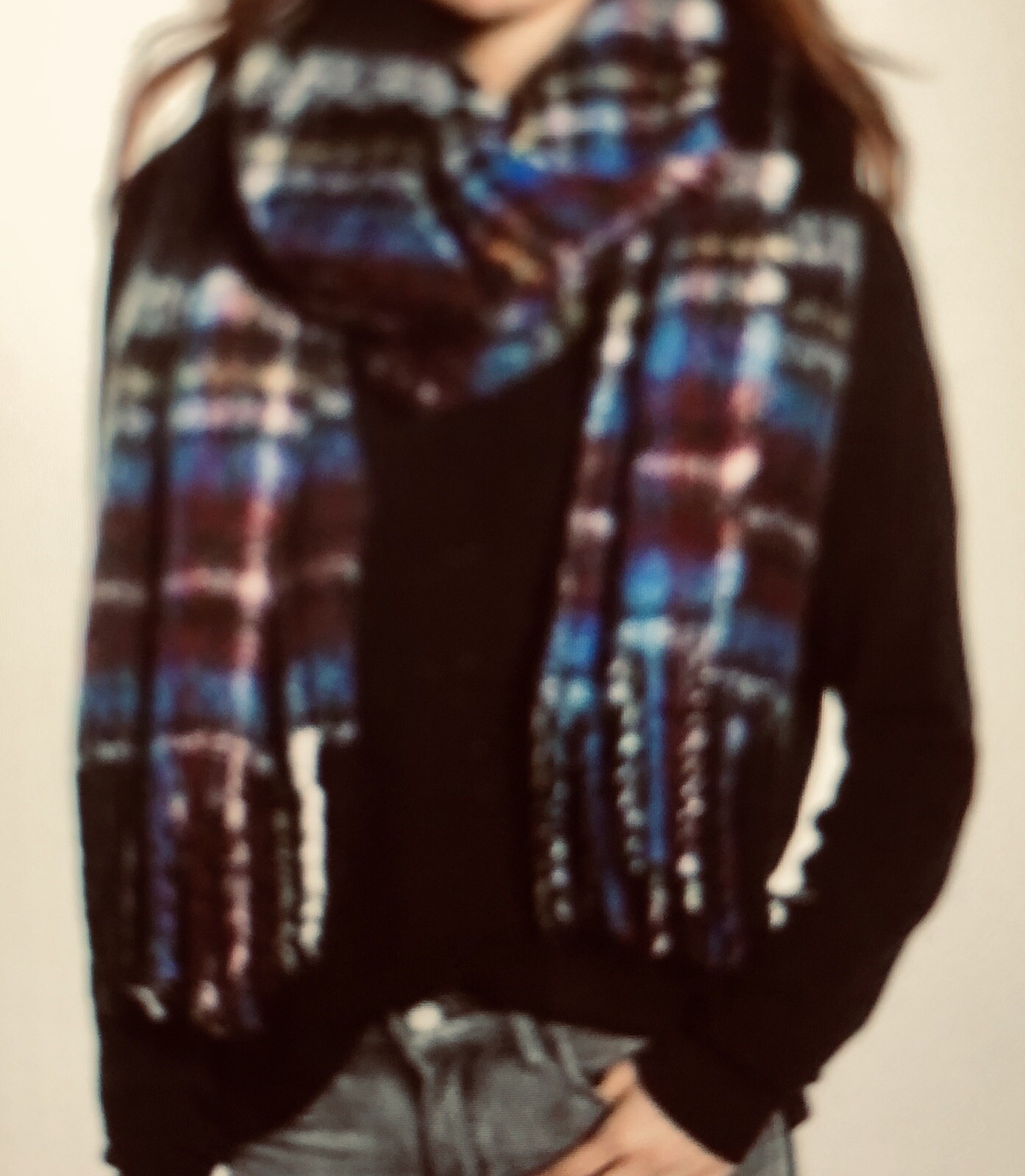 BP Nordstrom Womens Fringed Scarf Wrap Boucle Purple Multi Color Oblong