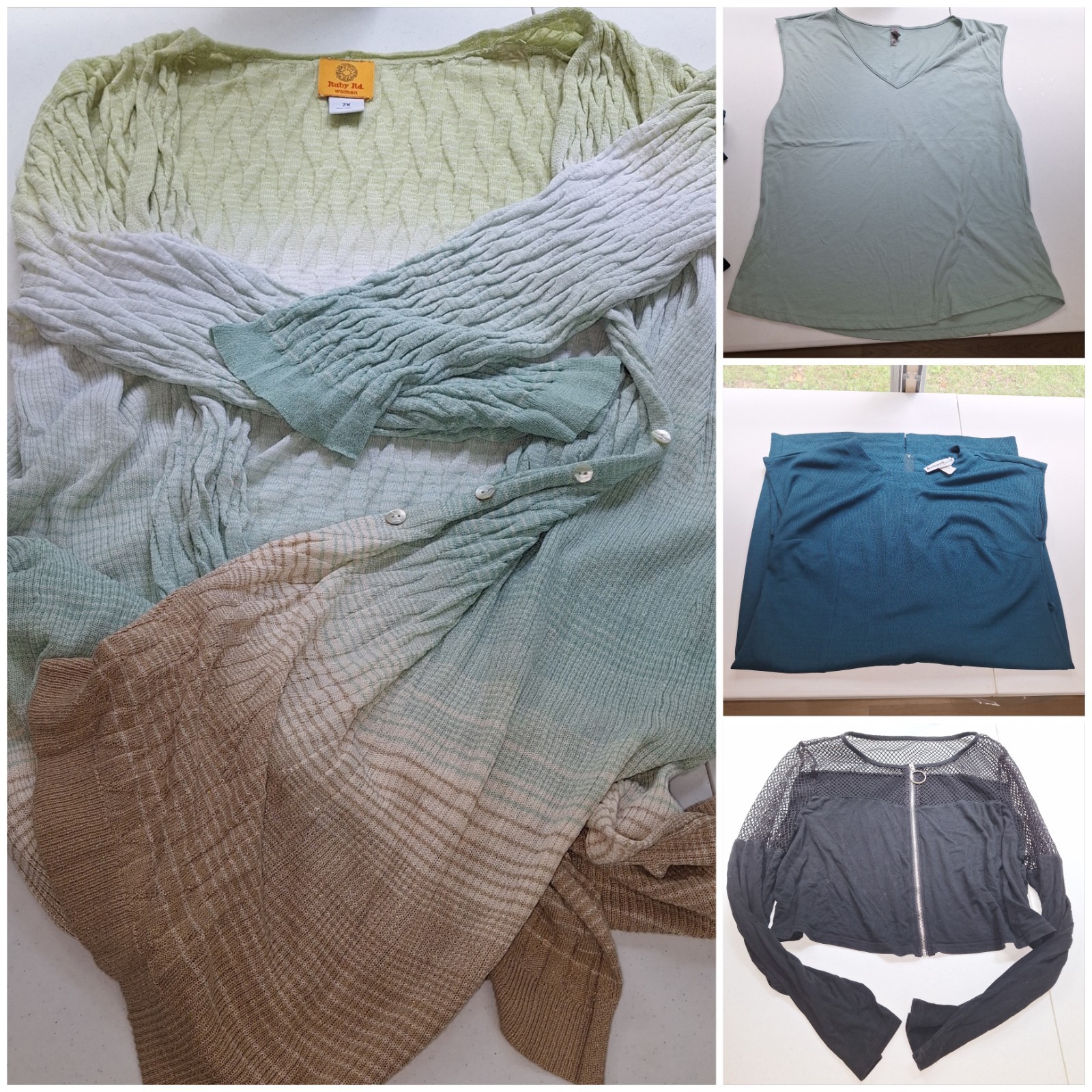 Women&rsquo;s Plus Size Lot of 4 Ruby Rd. Cardigan, Dress, Tank & Mesh Zip Shrug