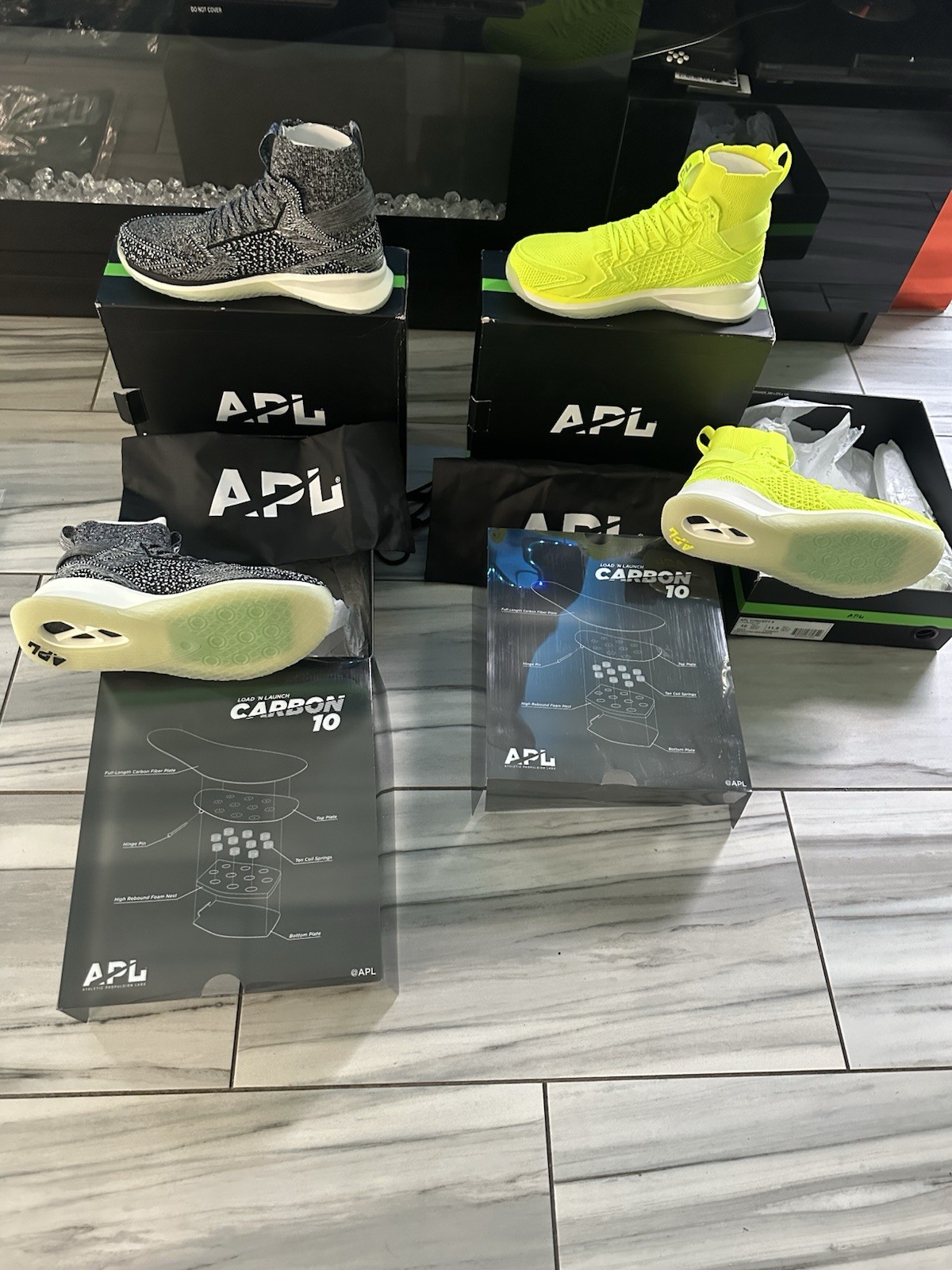 APL Carbon 10 Knit Sneakers Multiple Pairs Black/Neon Yellow mens 10. 100 ea