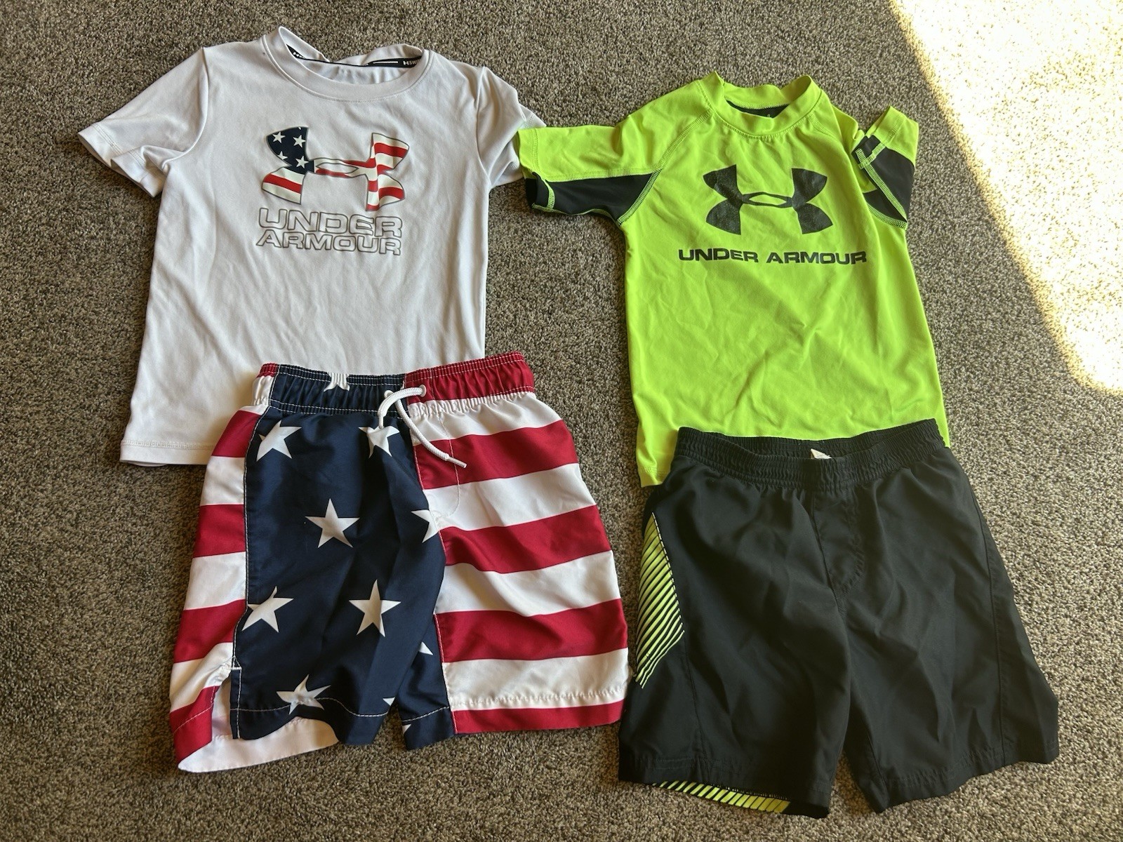 Under Armour Boys 5/6 Clothing Lot Shirts & Swim Trunks USA Stars & Stripes