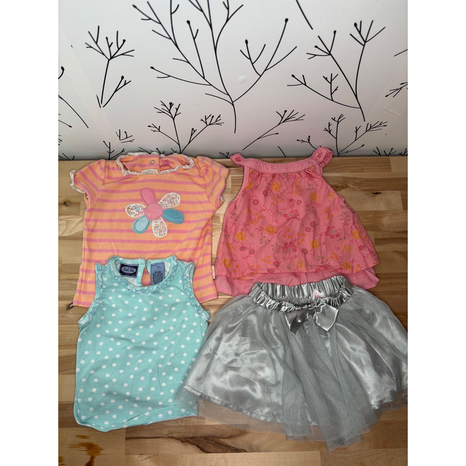 Baby Girl 6-9M Clothing Lot OshKosh Koala Kids Circo Tops Tutu Skirt 4pc Set
