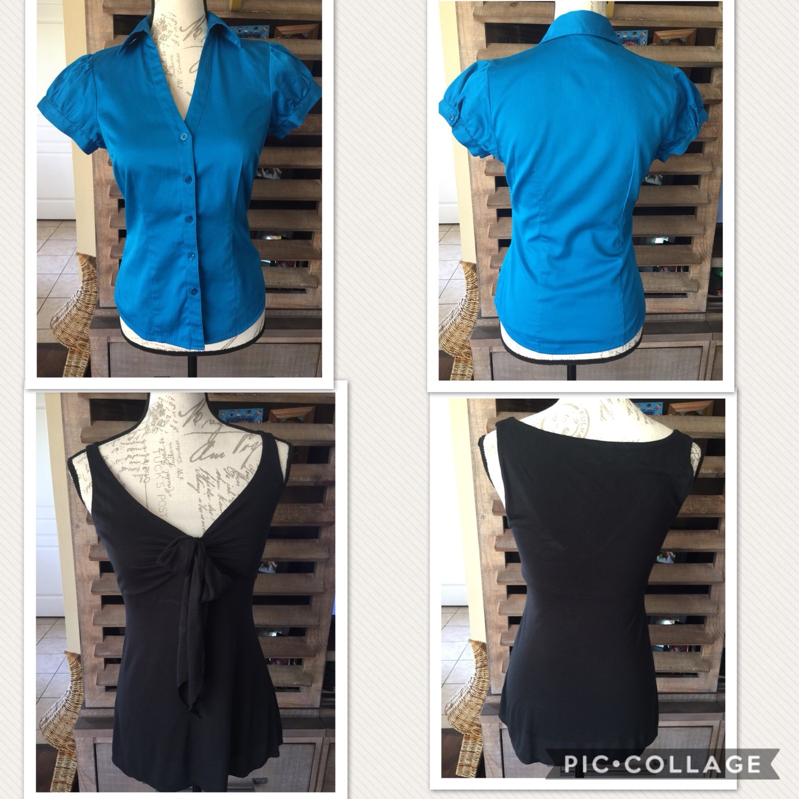 Lot Of 2 XS Ladies Shirts Limited And New York And Company Black And Teal CB-A51
