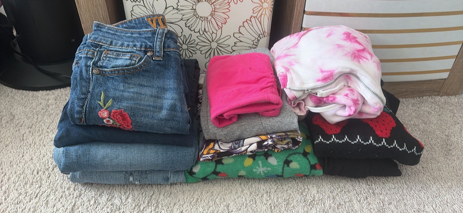 Girls Mixed Clothing Lot Denim Jeans Fleece Pants Hoodie Sweater, Multi