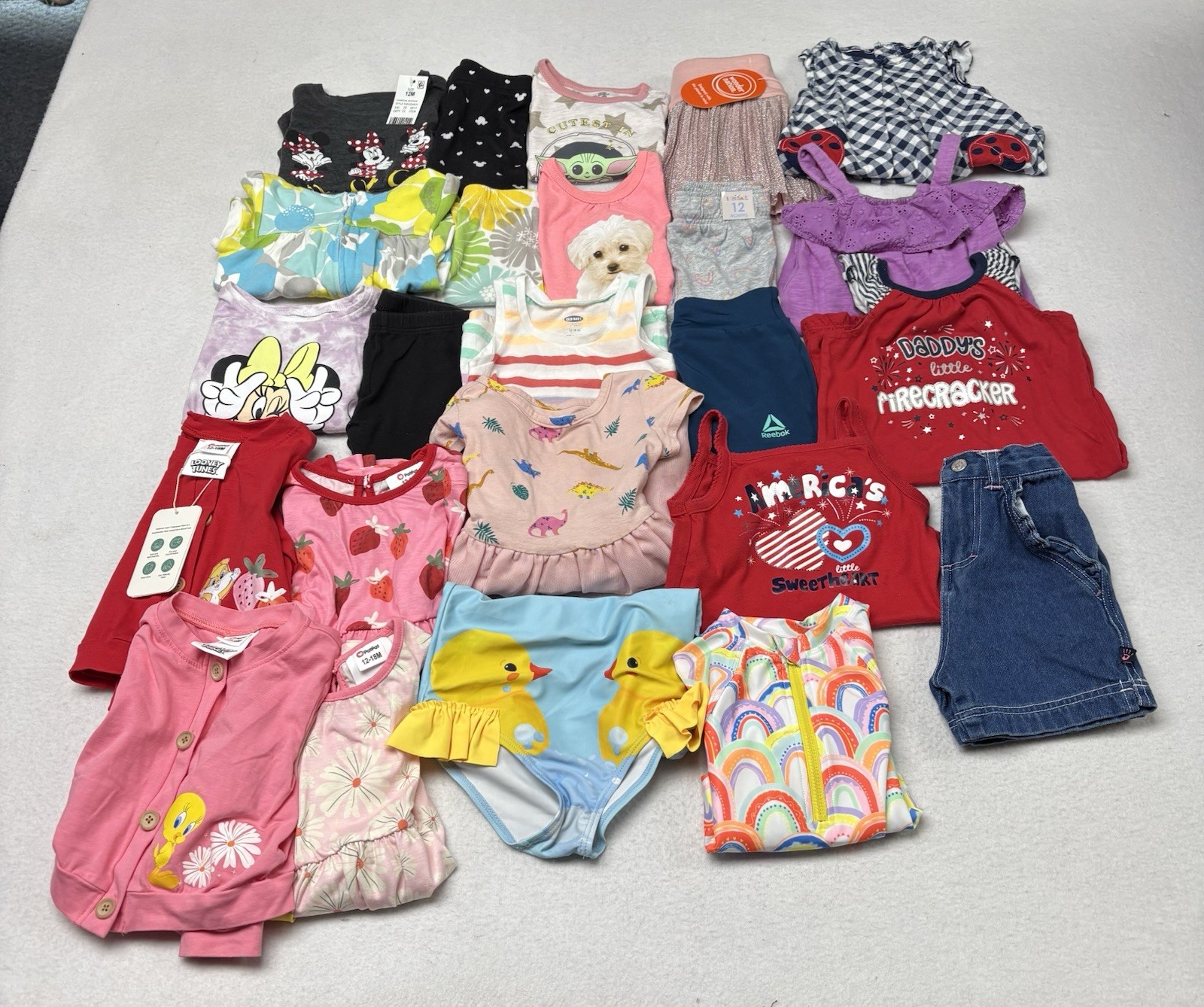 Lot Of Girls Clothes Size 12, 12/18 Months Disney Looney Tunes 4th Of July